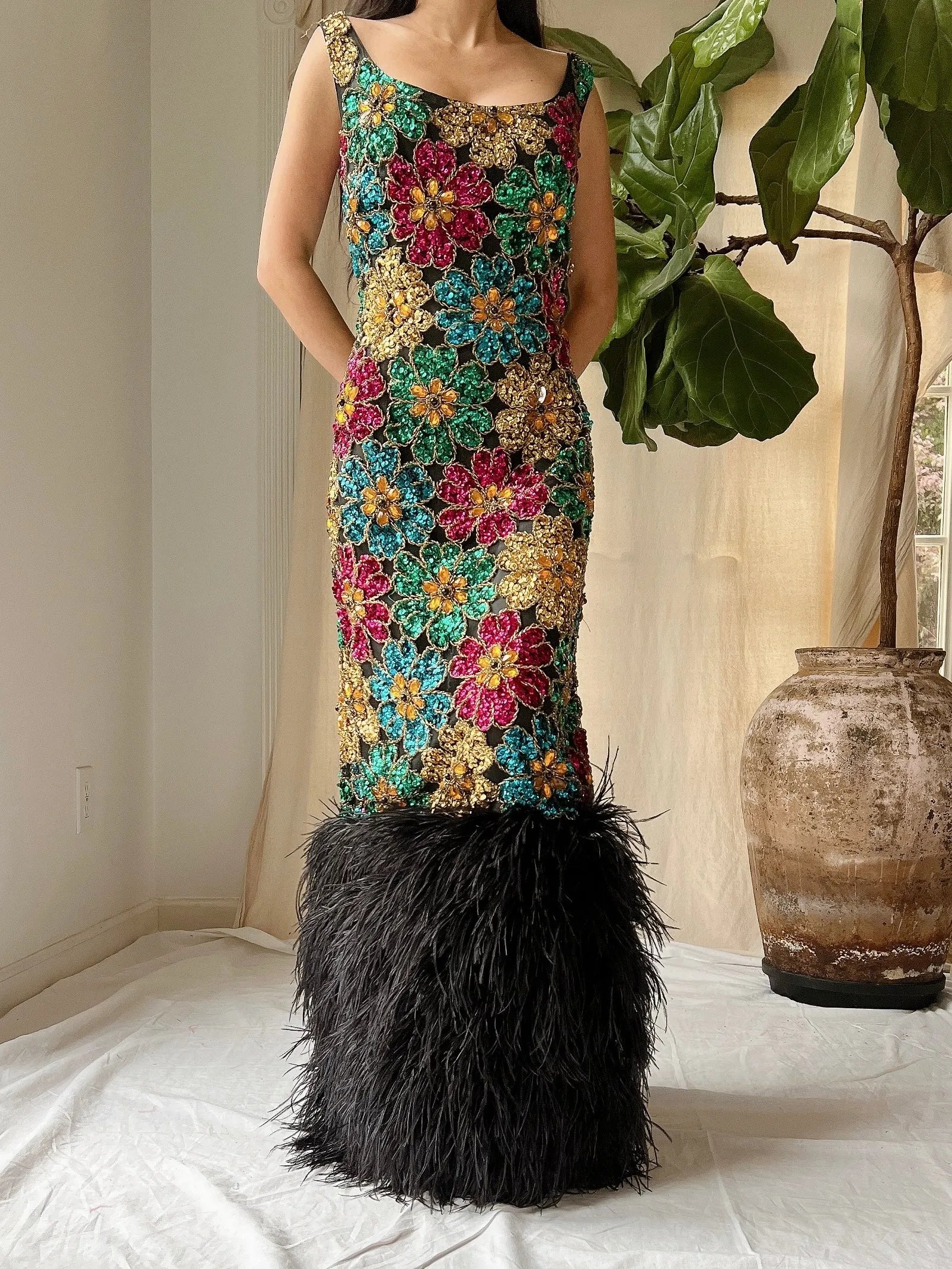 1960s Couture Feathered Gown - S/M