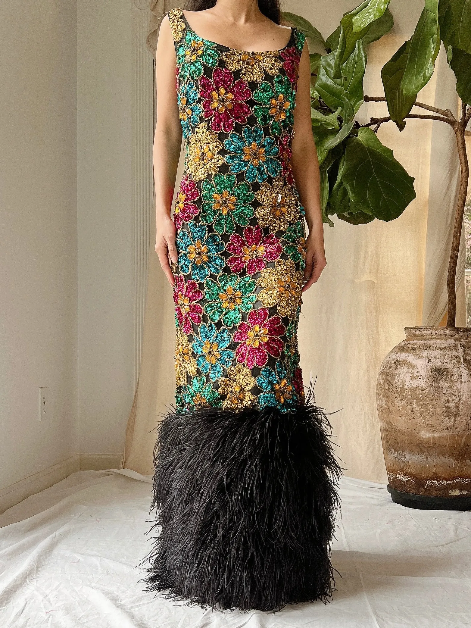 1960s Couture Feathered Gown - S/M