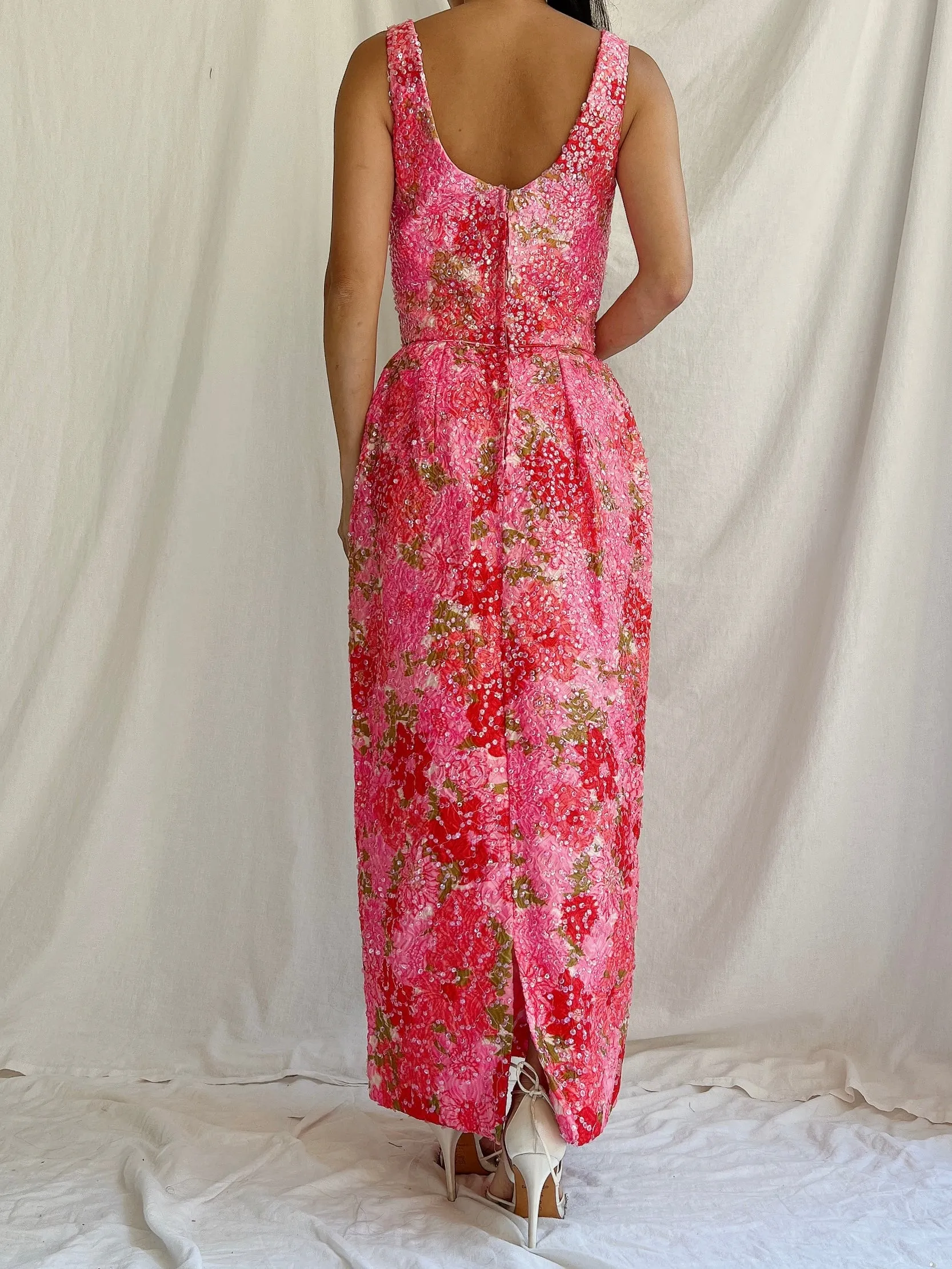 1960s Floral Sequins Wiggle Dress - M