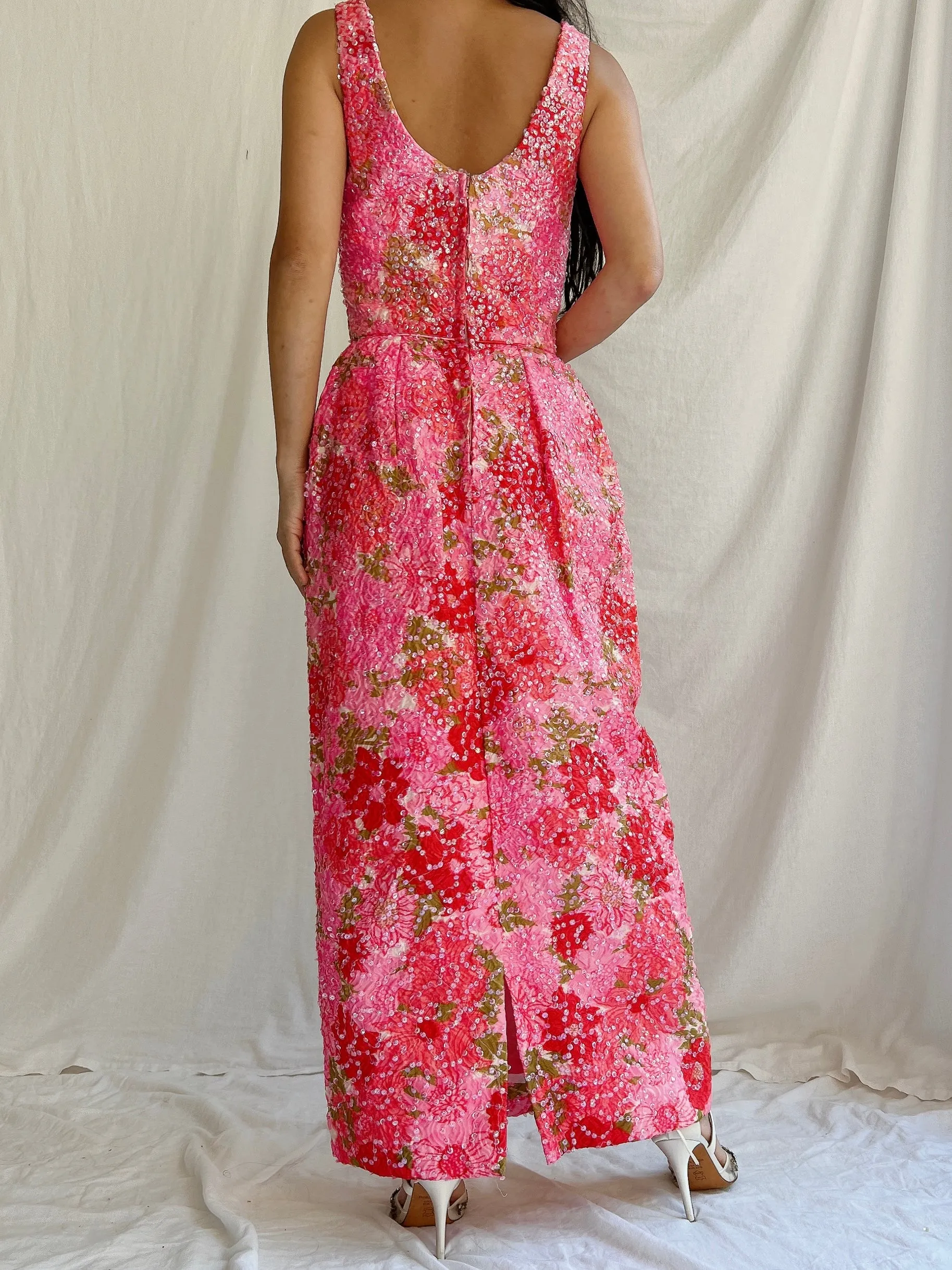 1960s Floral Sequins Wiggle Dress - M