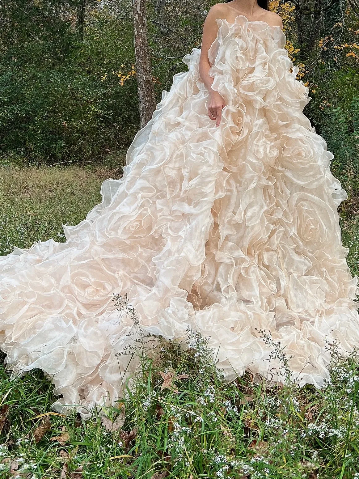 1980s Almond Organza Rose Patterned Dress - OSFM