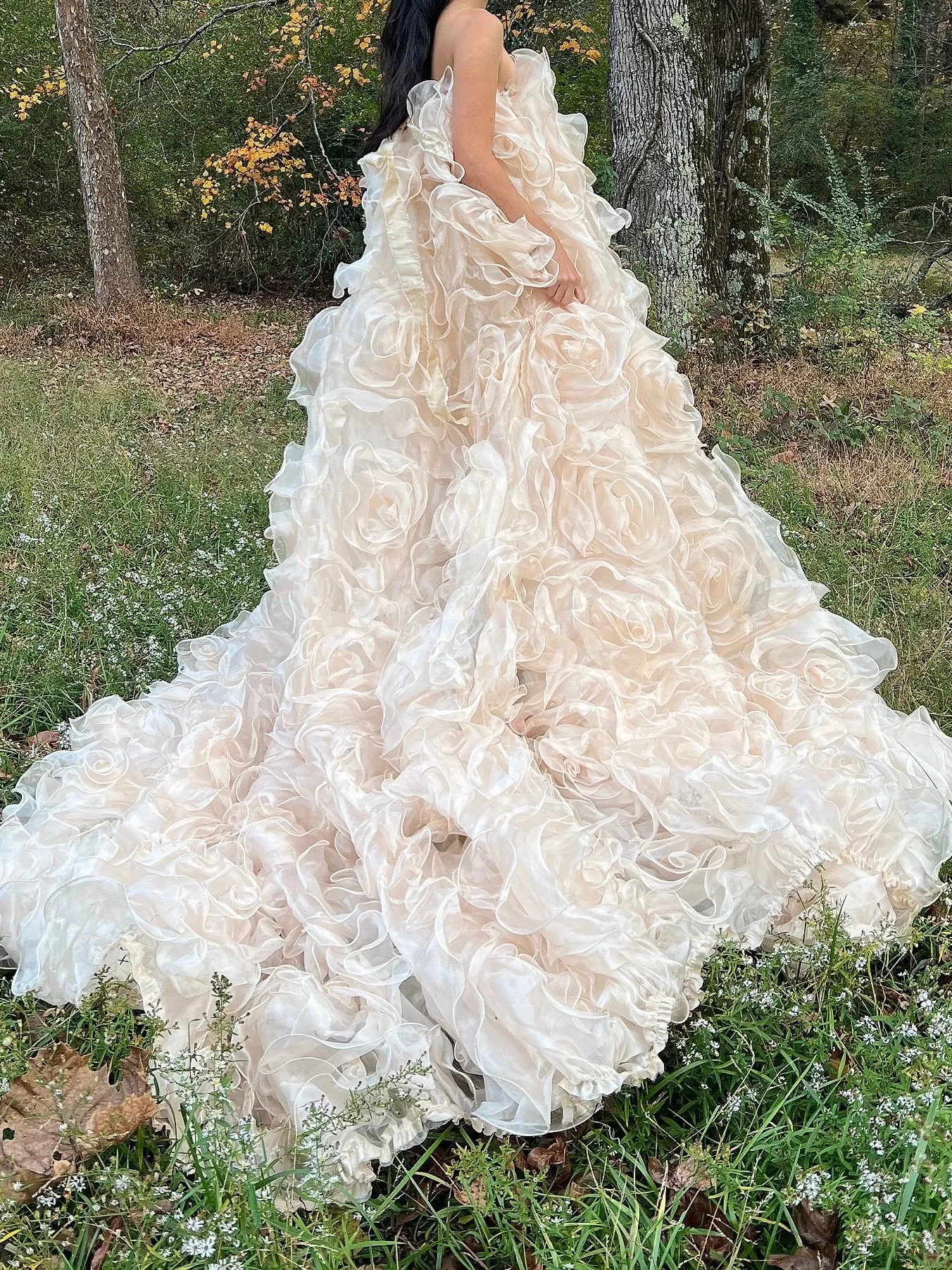 1980s Almond Organza Rose Patterned Dress - OSFM