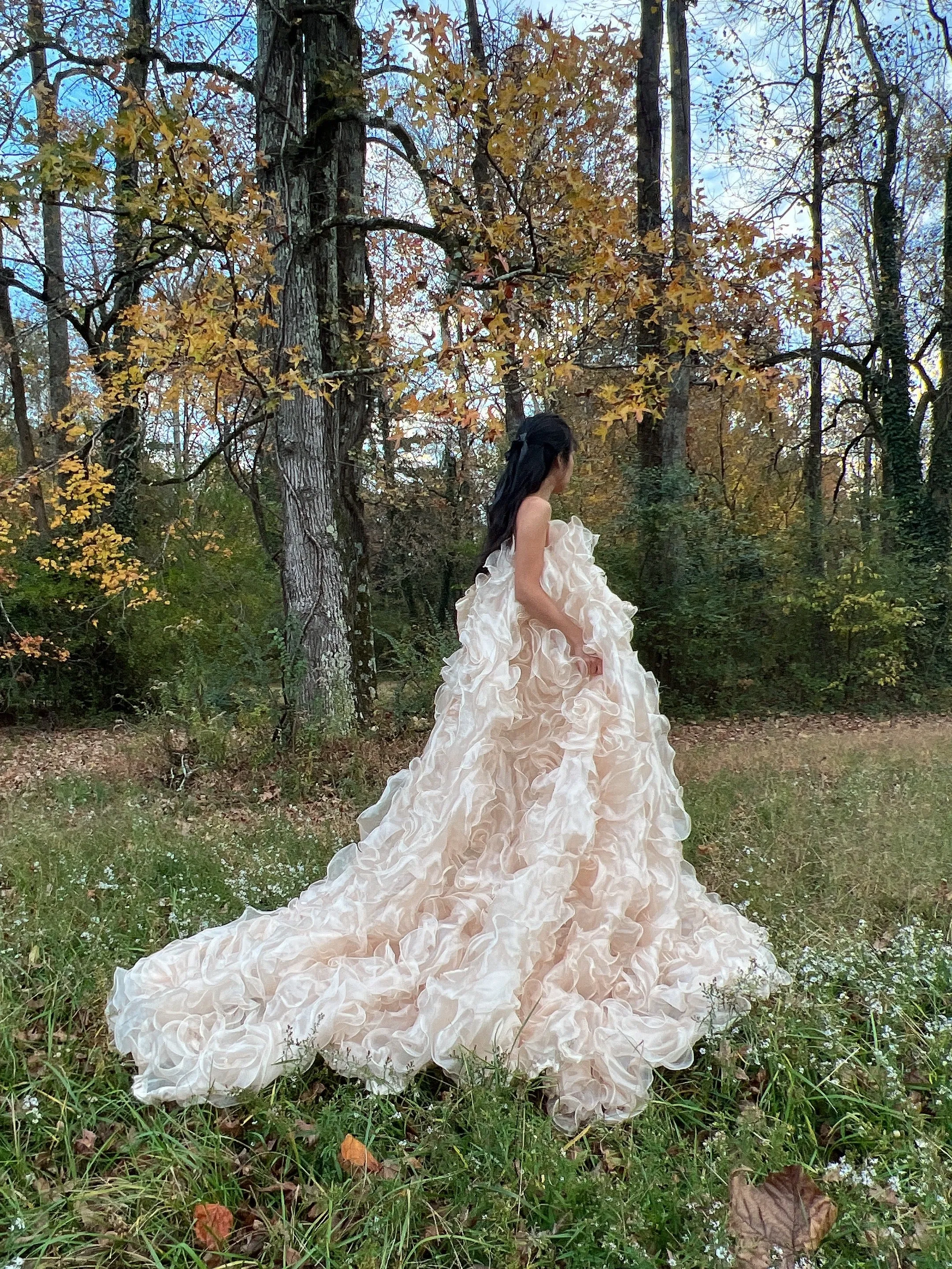 1980s Almond Organza Rose Patterned Dress - OSFM
