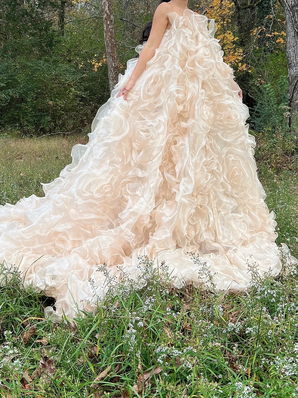 1980s Almond Organza Rose Patterned Dress - OSFM