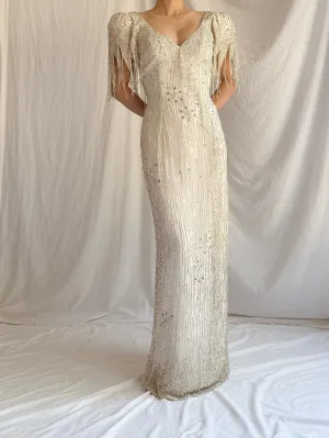 1980s Silk Chiffon Beaded Tassel Gown - S