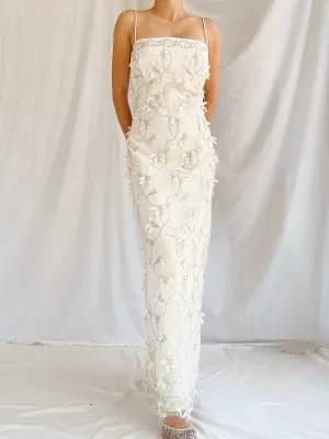 1990s 3D Floral Applique Tulle Gown - M