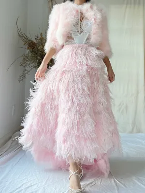 1990s Pink Feather Skirt with Elastic Waist - XS-L