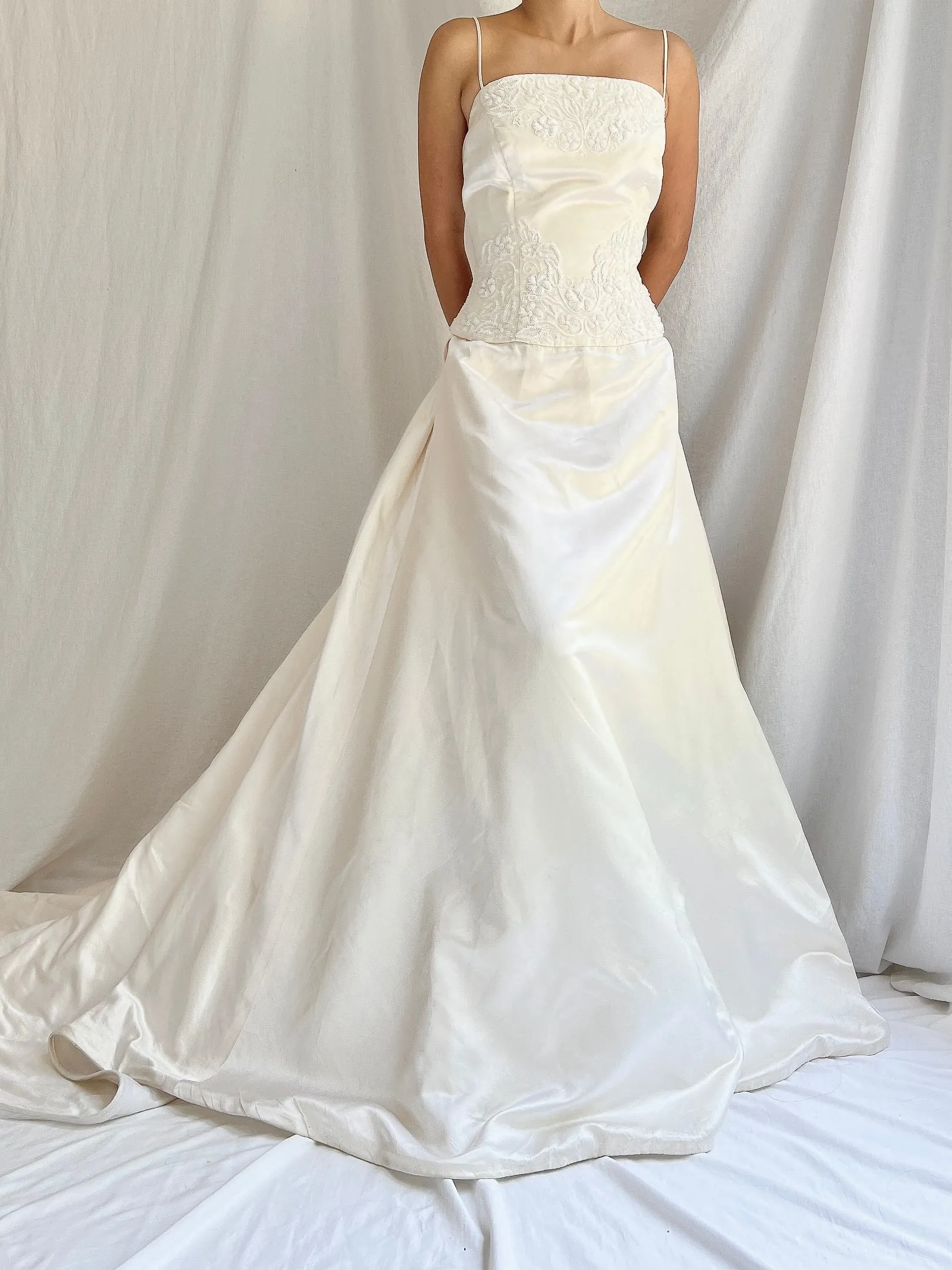 1990s Silk Beaded Dropped Waist Gown - M/8/10