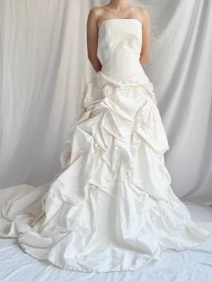 1990s Silk Dropped Waist Draped Rosette Gown - S/6