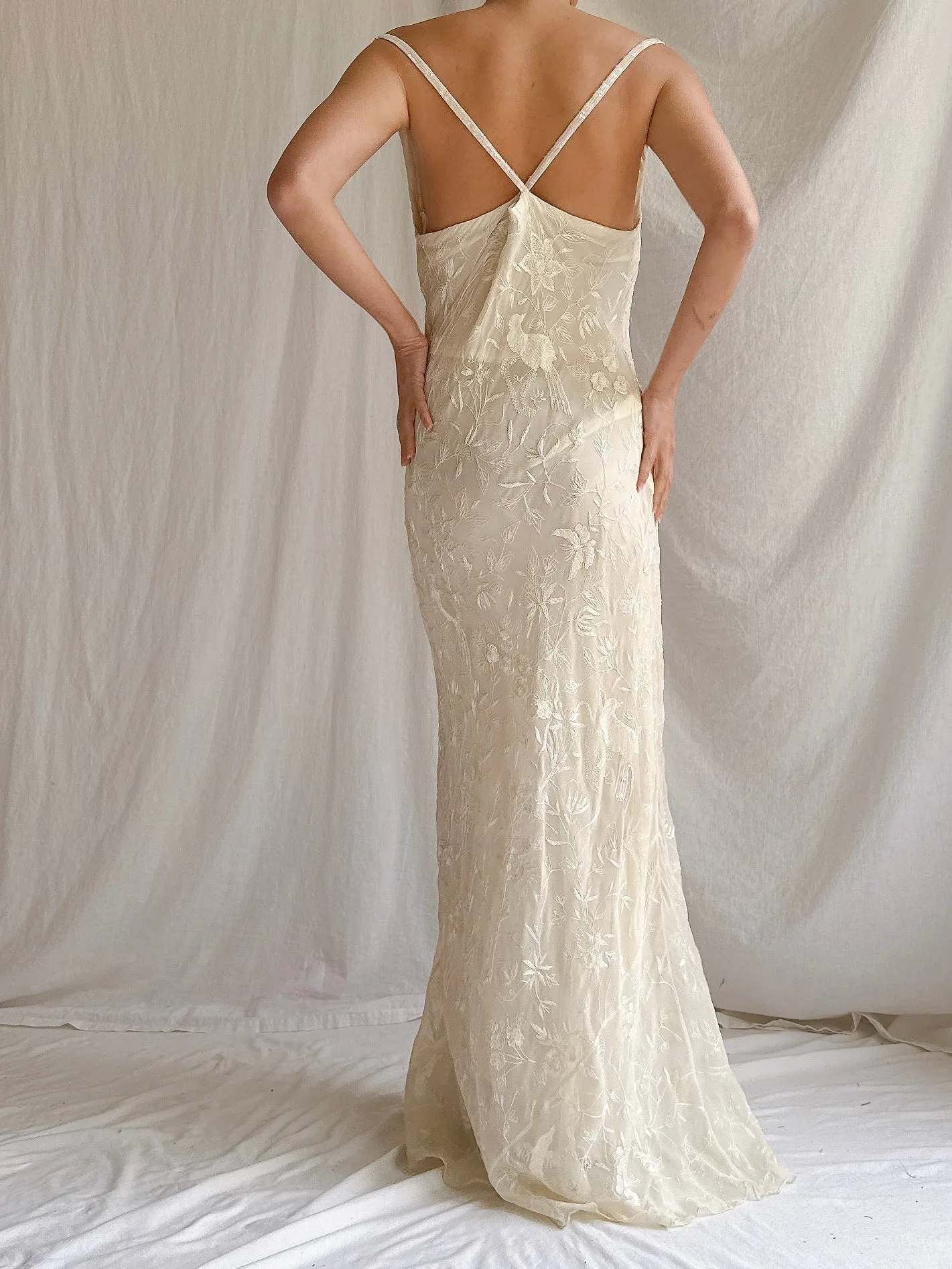 1990s Silk Embroidered Gown - S-M
