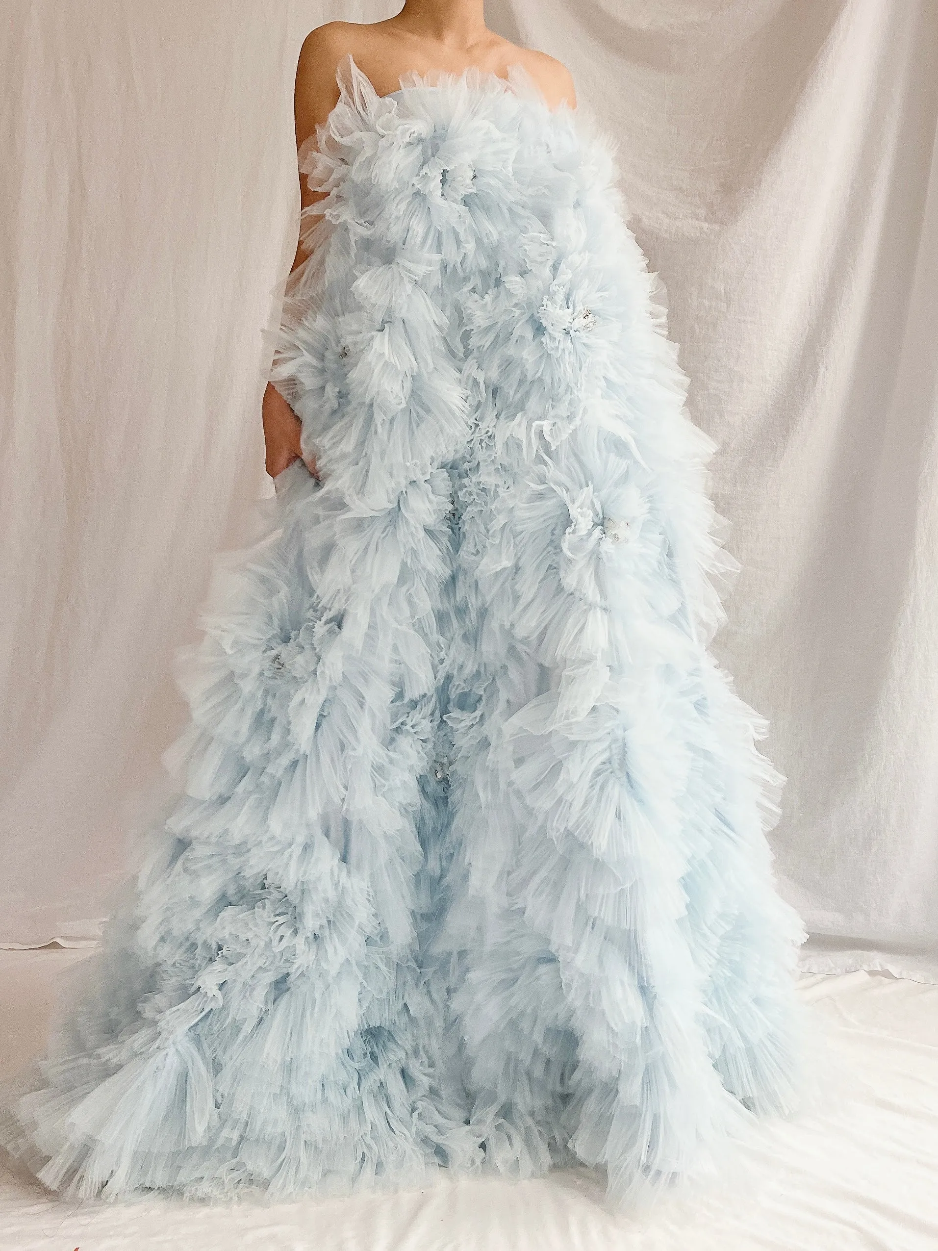 2000s Baby Blue Ruffle Dress/Skirt - XS-S