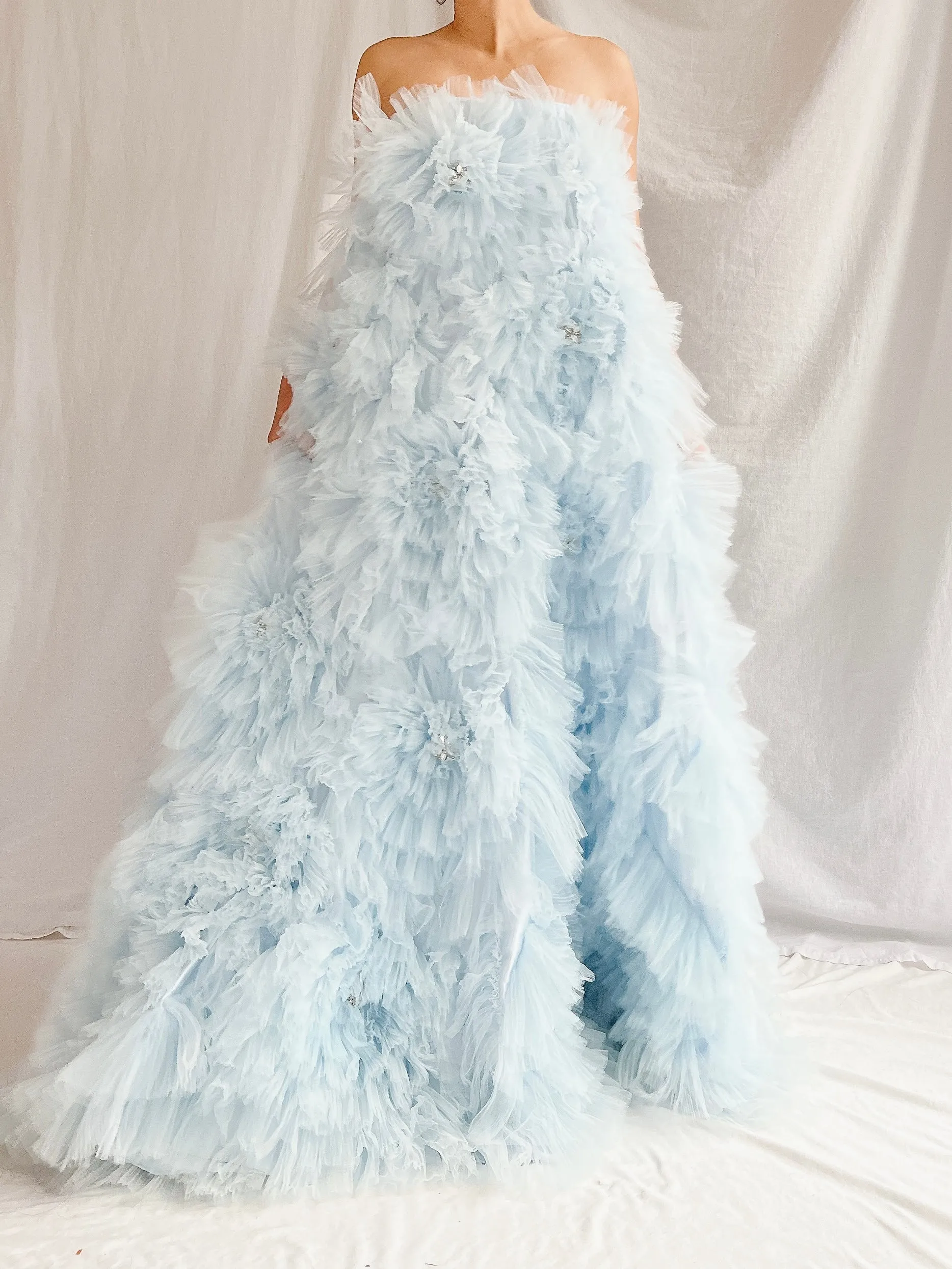 2000s Baby Blue Ruffle Dress/Skirt - XS-S