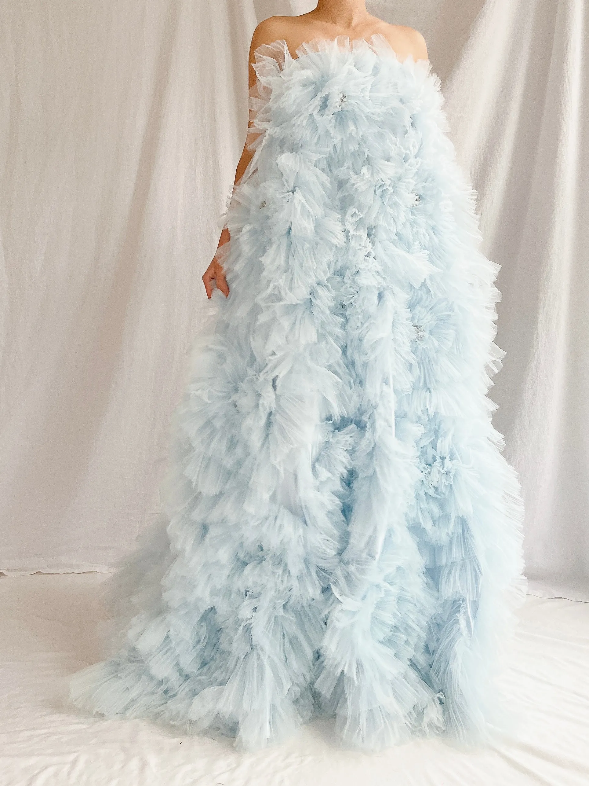 2000s Baby Blue Ruffle Dress/Skirt - XS-S