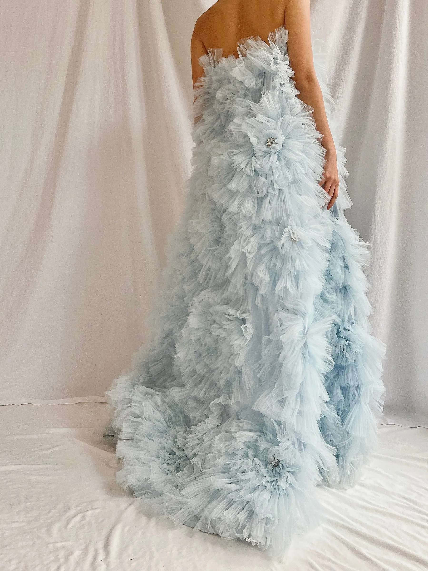 2000s Baby Blue Ruffle Dress/Skirt - XS-S