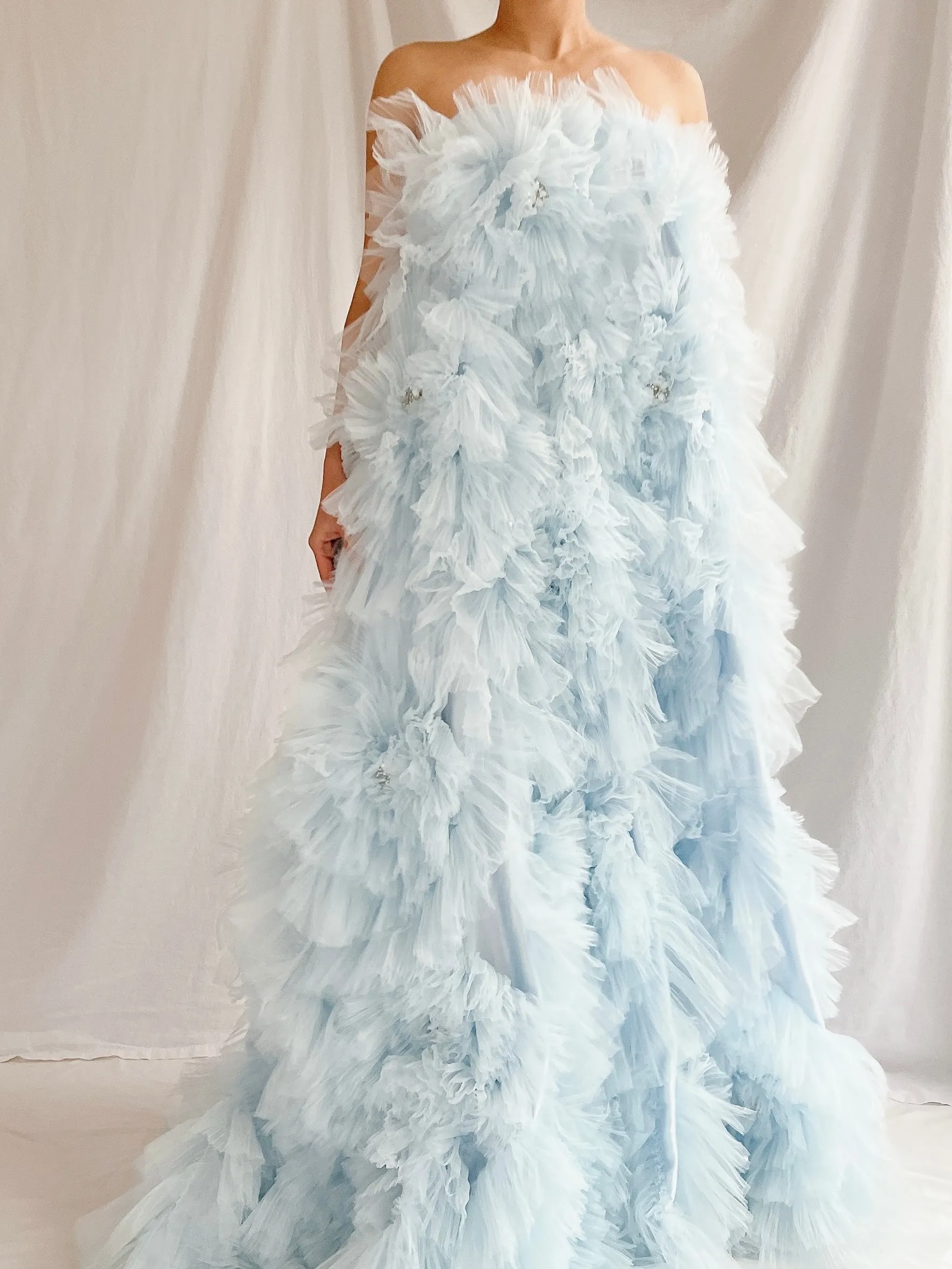 2000s Baby Blue Ruffle Dress/Skirt - XS-S