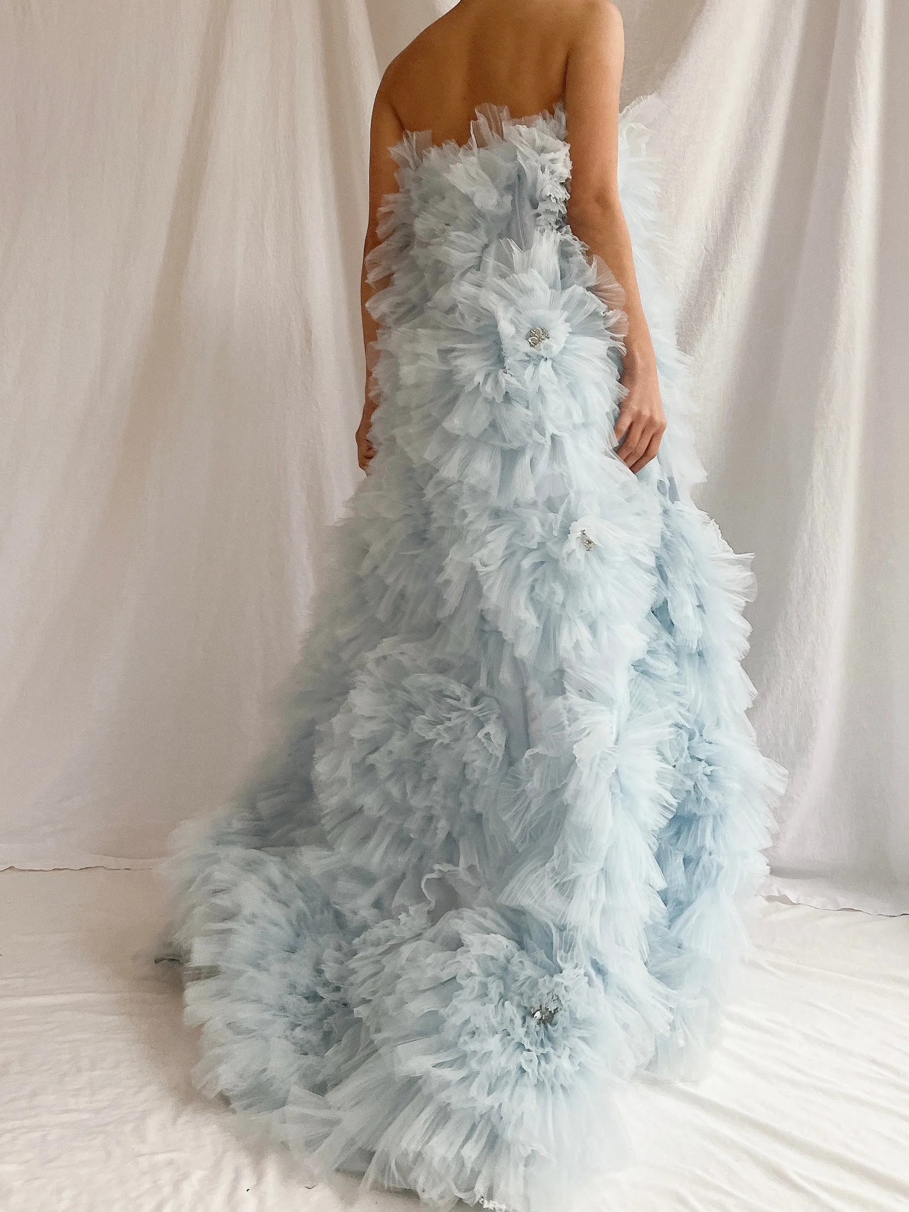 2000s Baby Blue Ruffle Dress/Skirt - XS-S