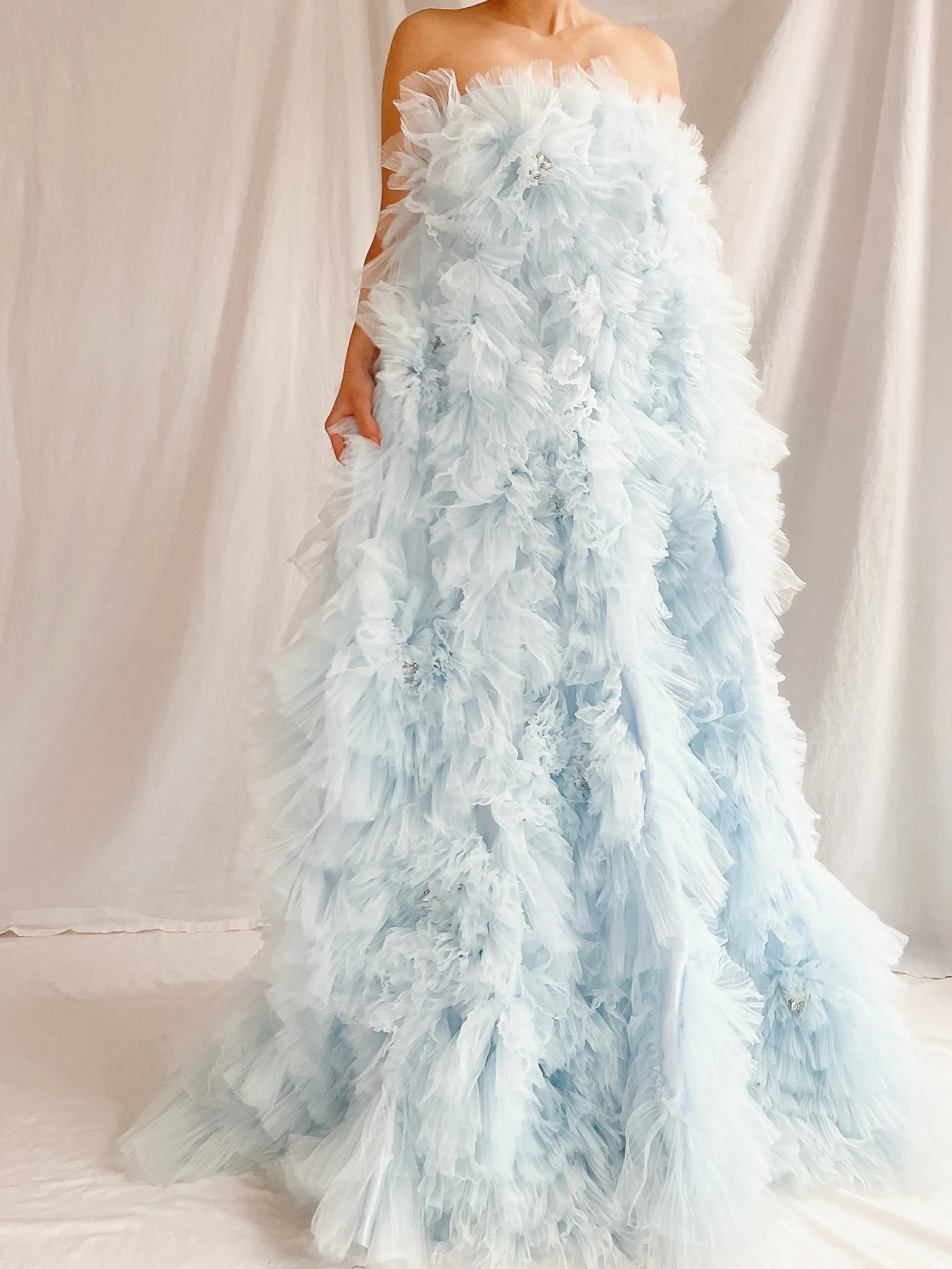 2000s Baby Blue Ruffle Dress/Skirt - XS-S