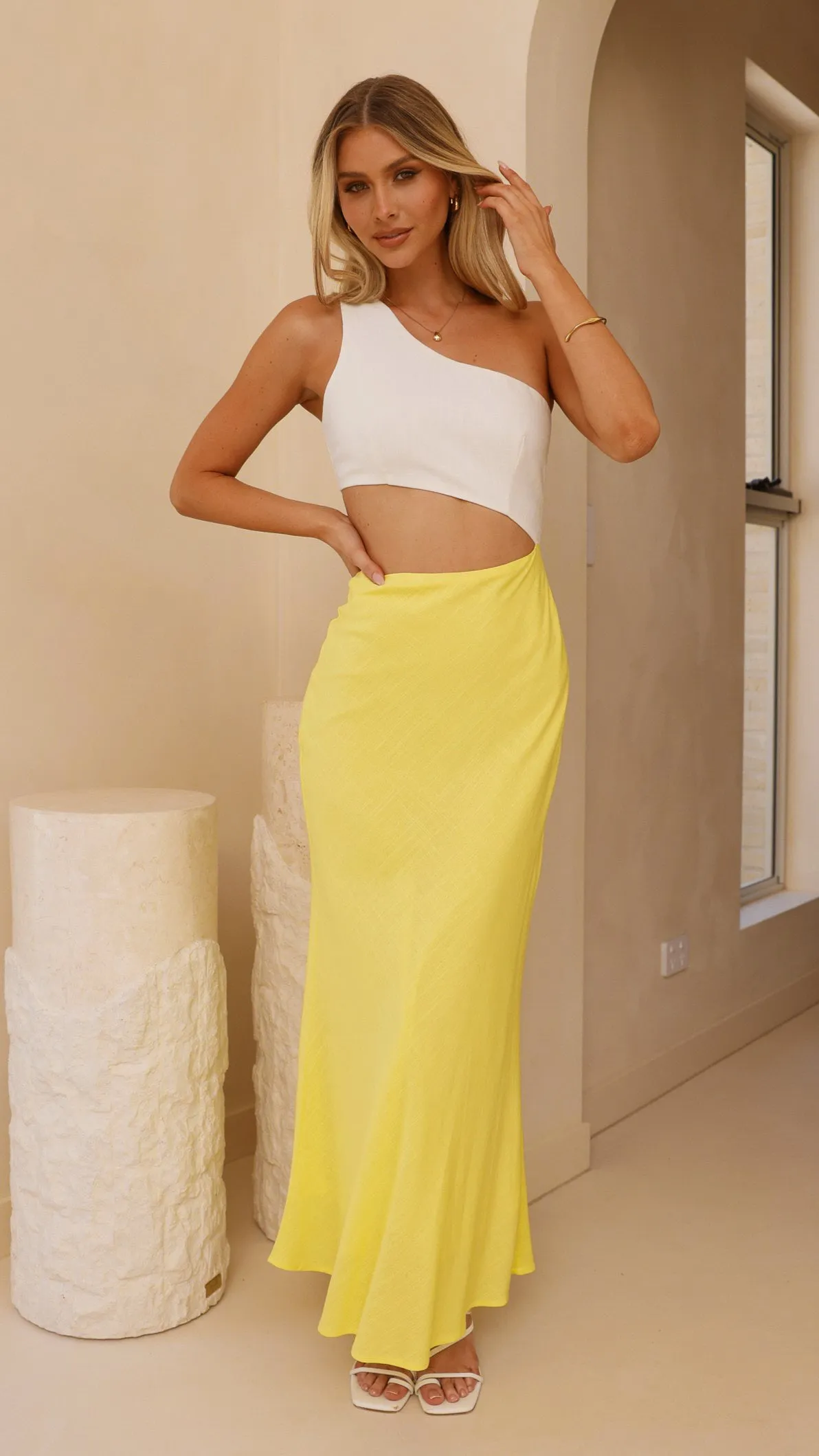 Abia Maxi Dress - White/Yellow