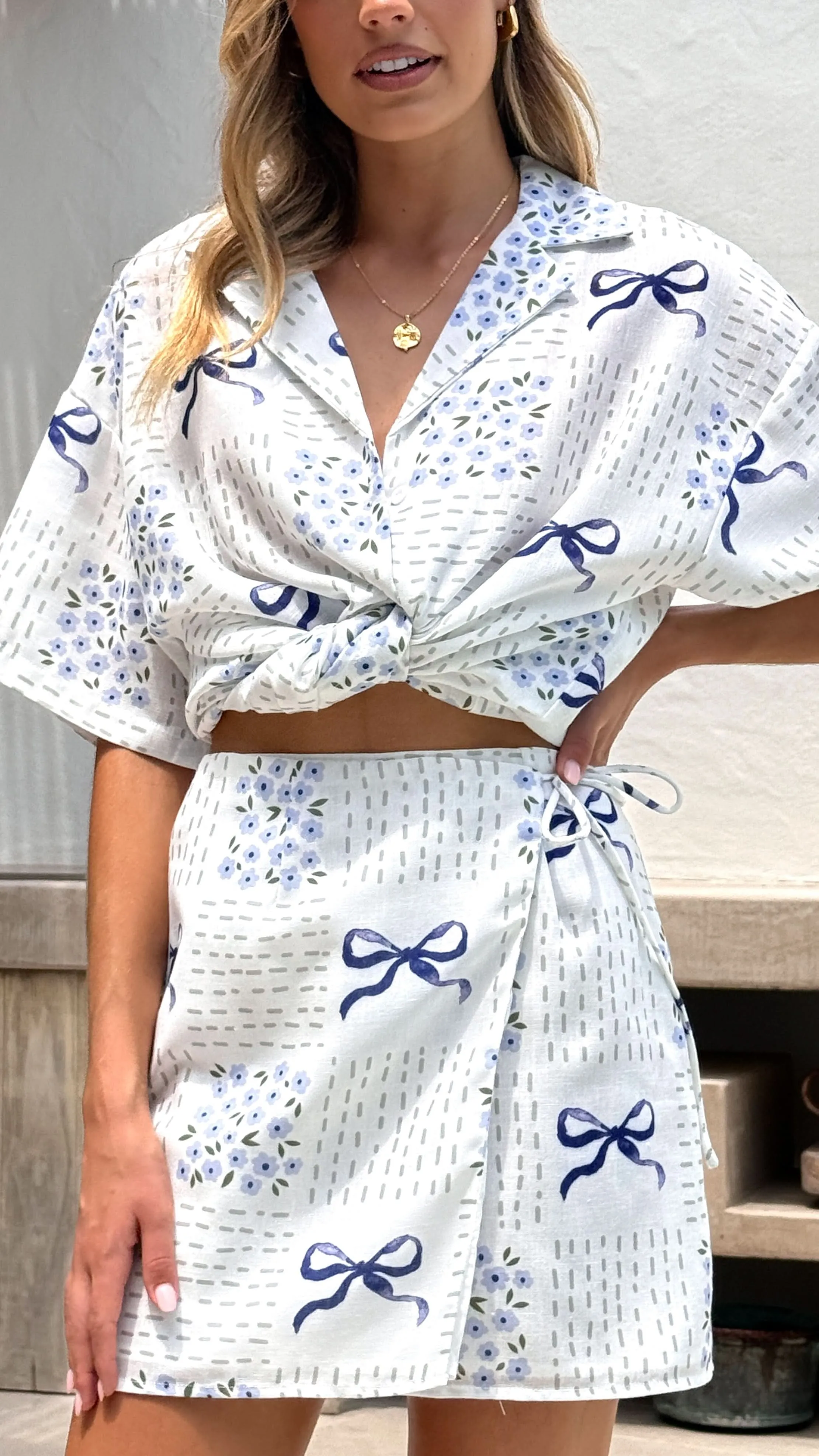 Abilene Wrap Mini Skirt - Sweet Bow Blue