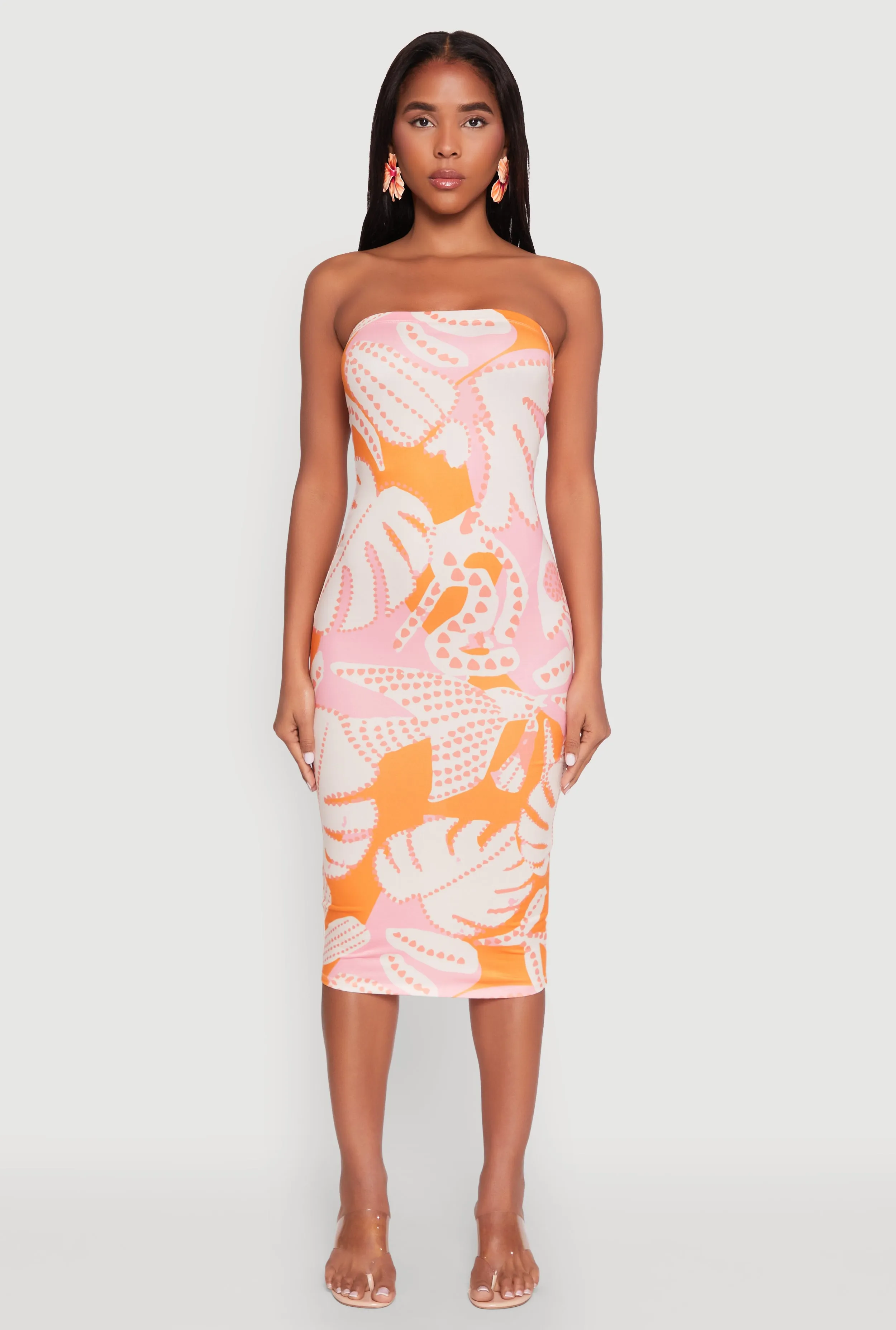 Abstract Print Midi Tube Dress
