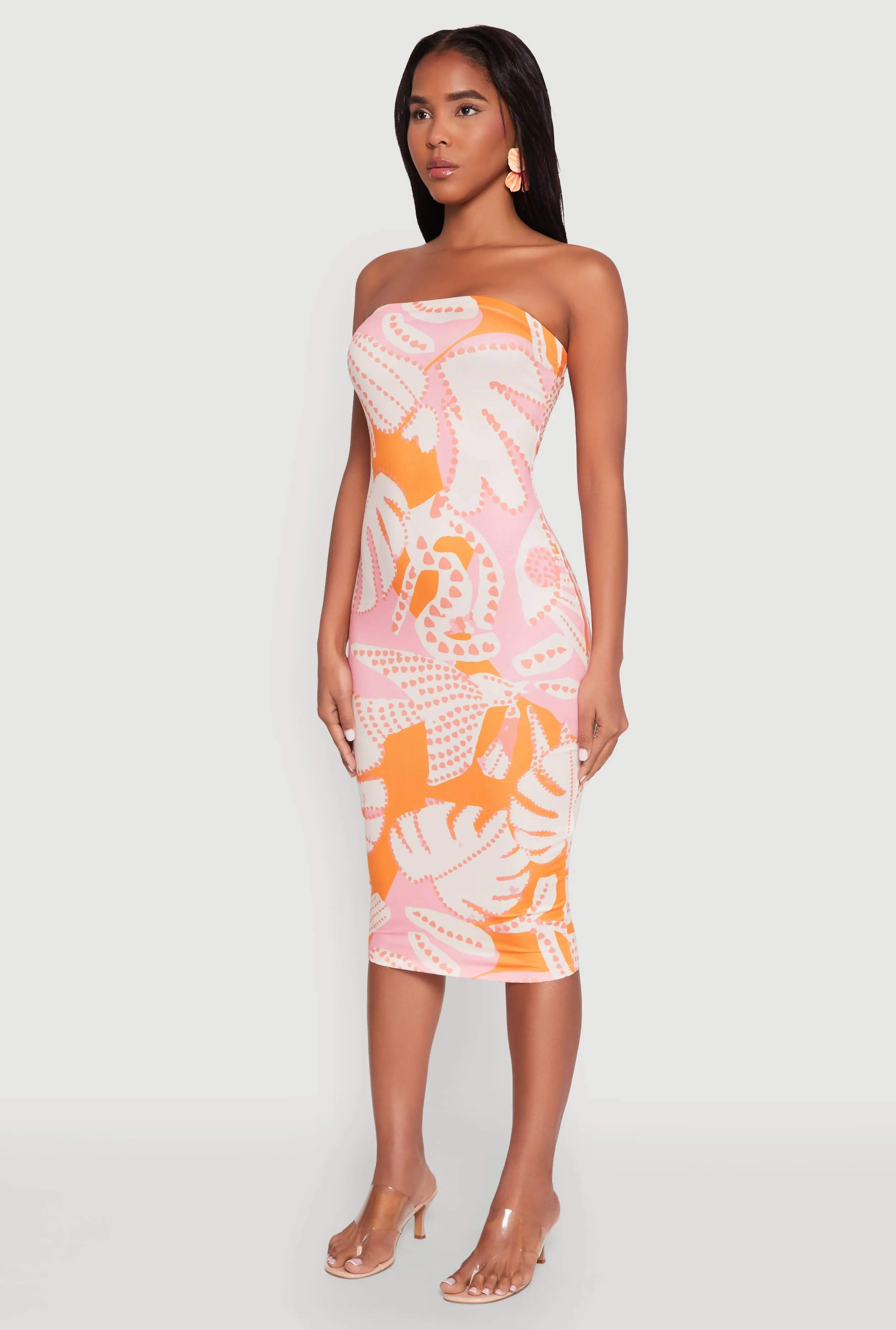 Abstract Print Midi Tube Dress