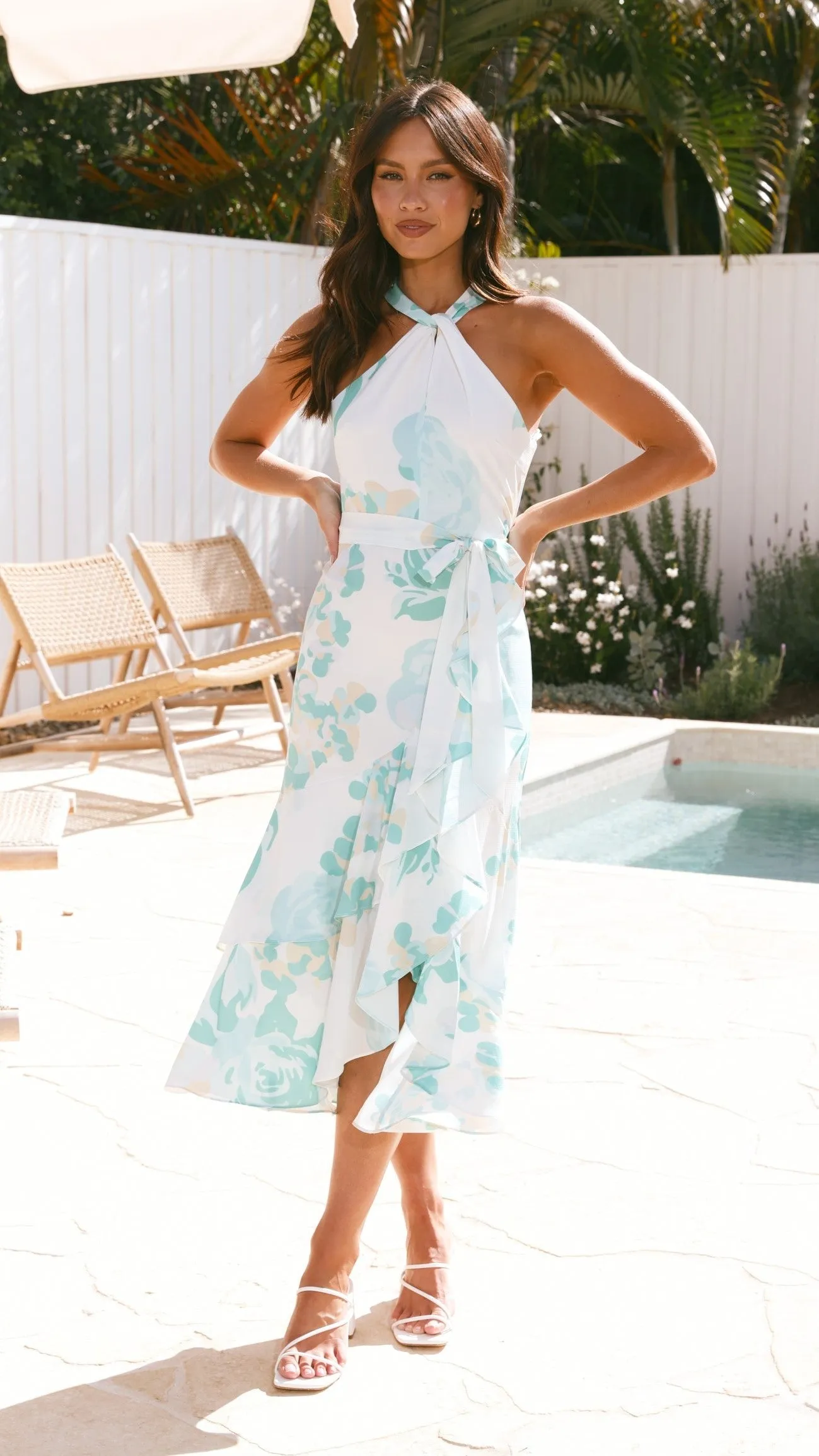 Alma Midi Dress - Mint/White