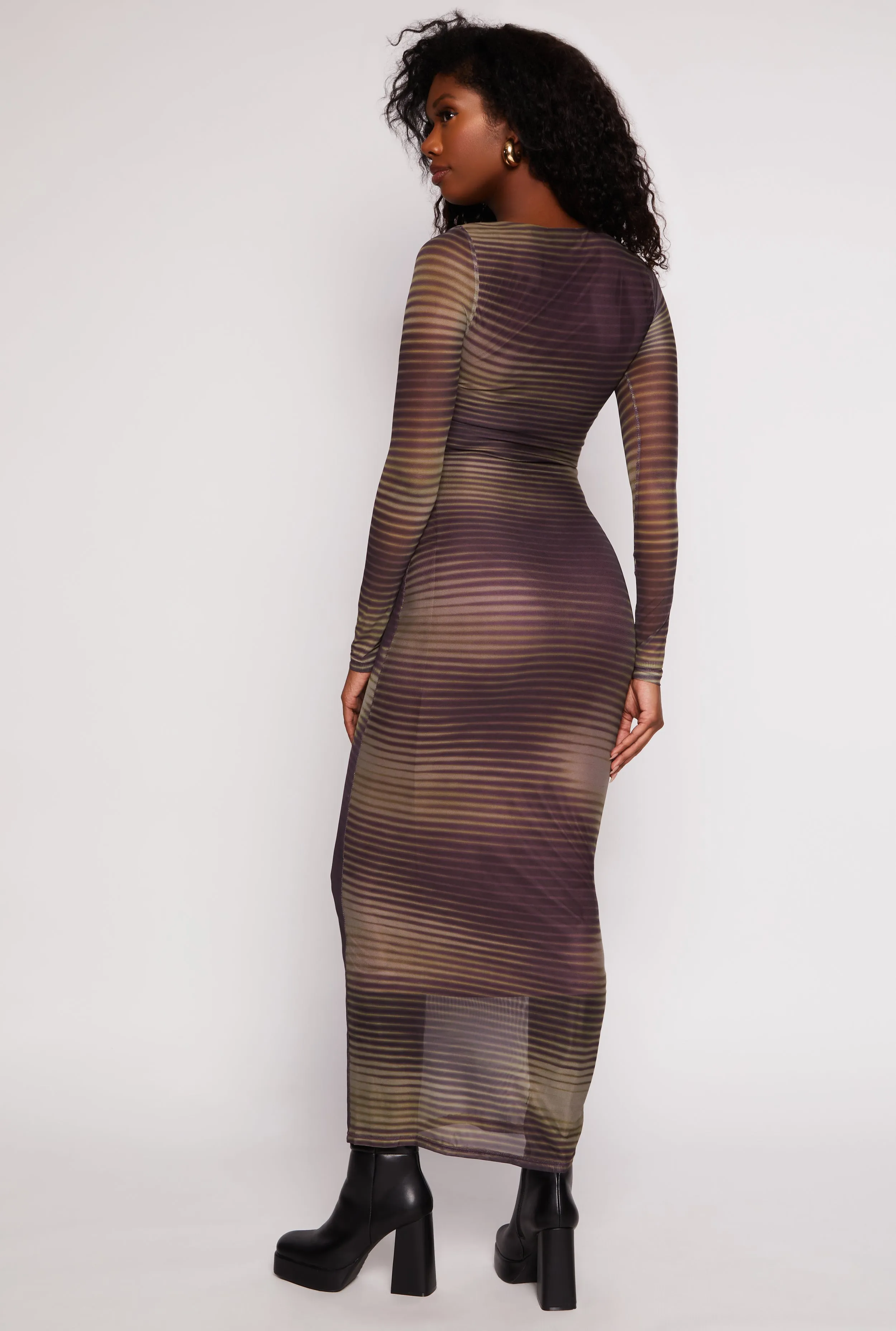 Almost Famous Mesh Striped Face Graphic Maxi Dress