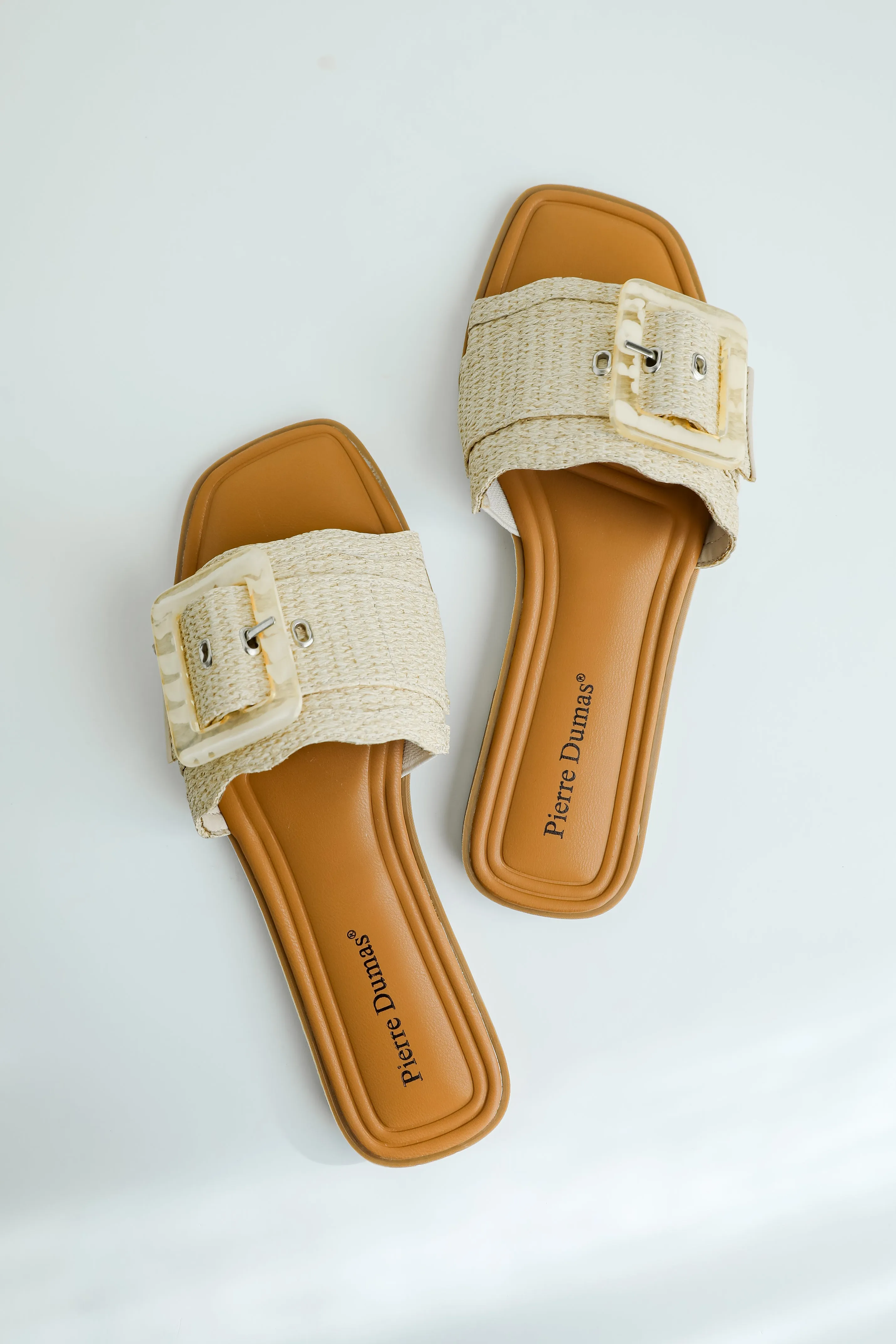 Along The Shore Natural Straw Slide Sandals