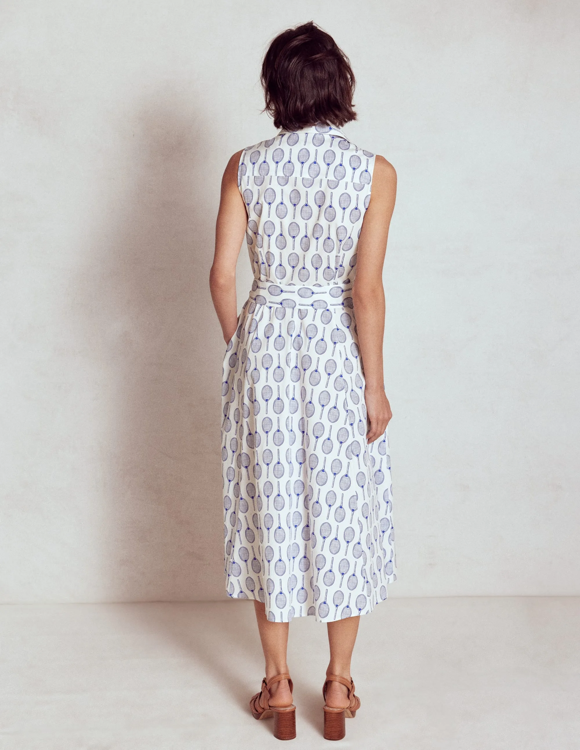 Amy Sleeveless Shirt Dress-Ivory. Tennis