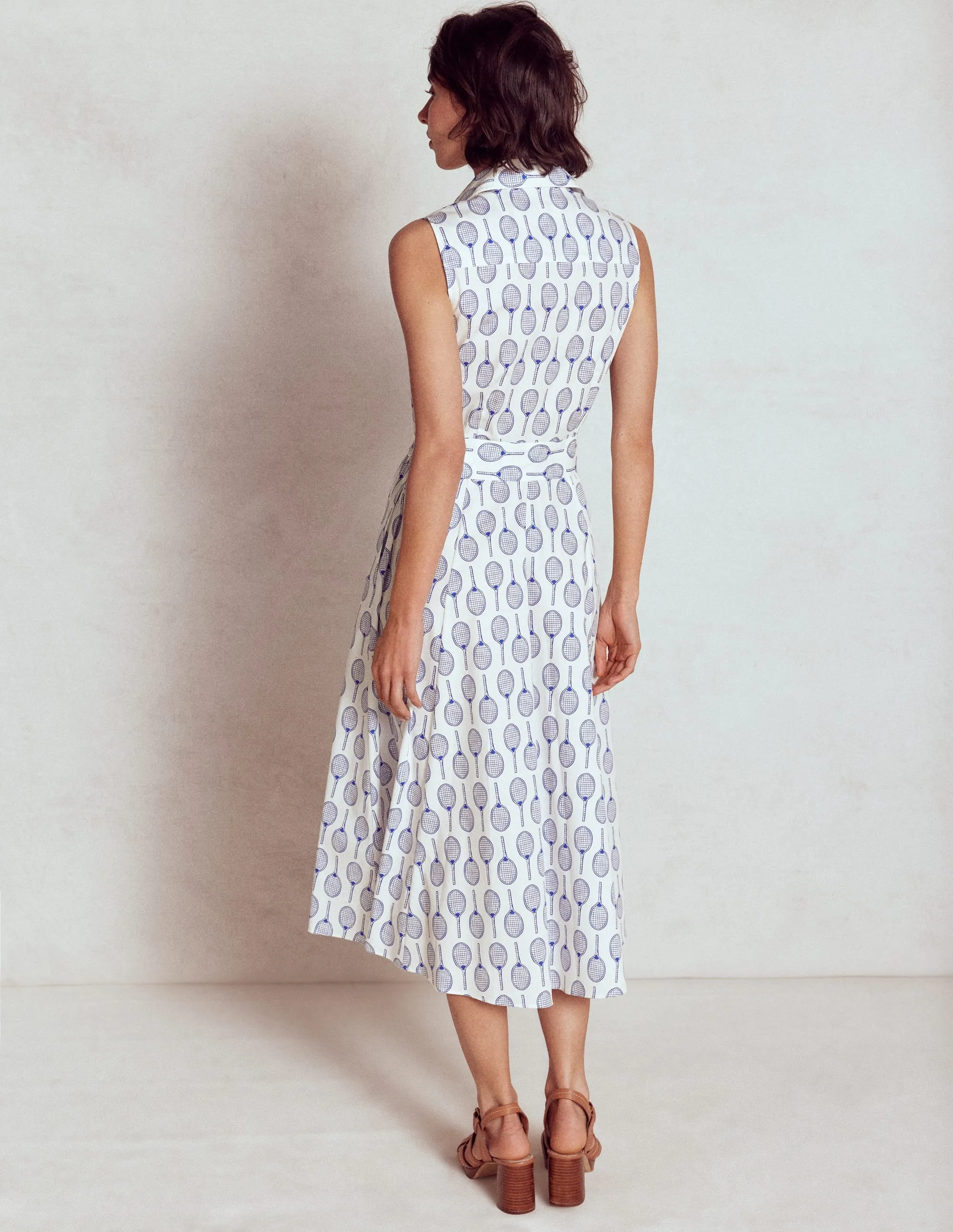 Amy Sleeveless Shirt Dress-Ivory. Tennis