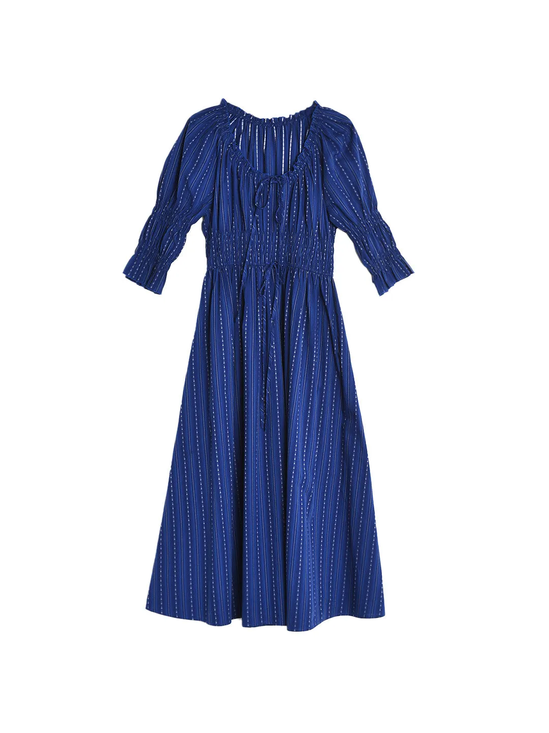 Aqua Round Neck Waist Cotton Dress