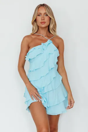 Arrabel Tiered Ruffle Mini Dress Sky Blue