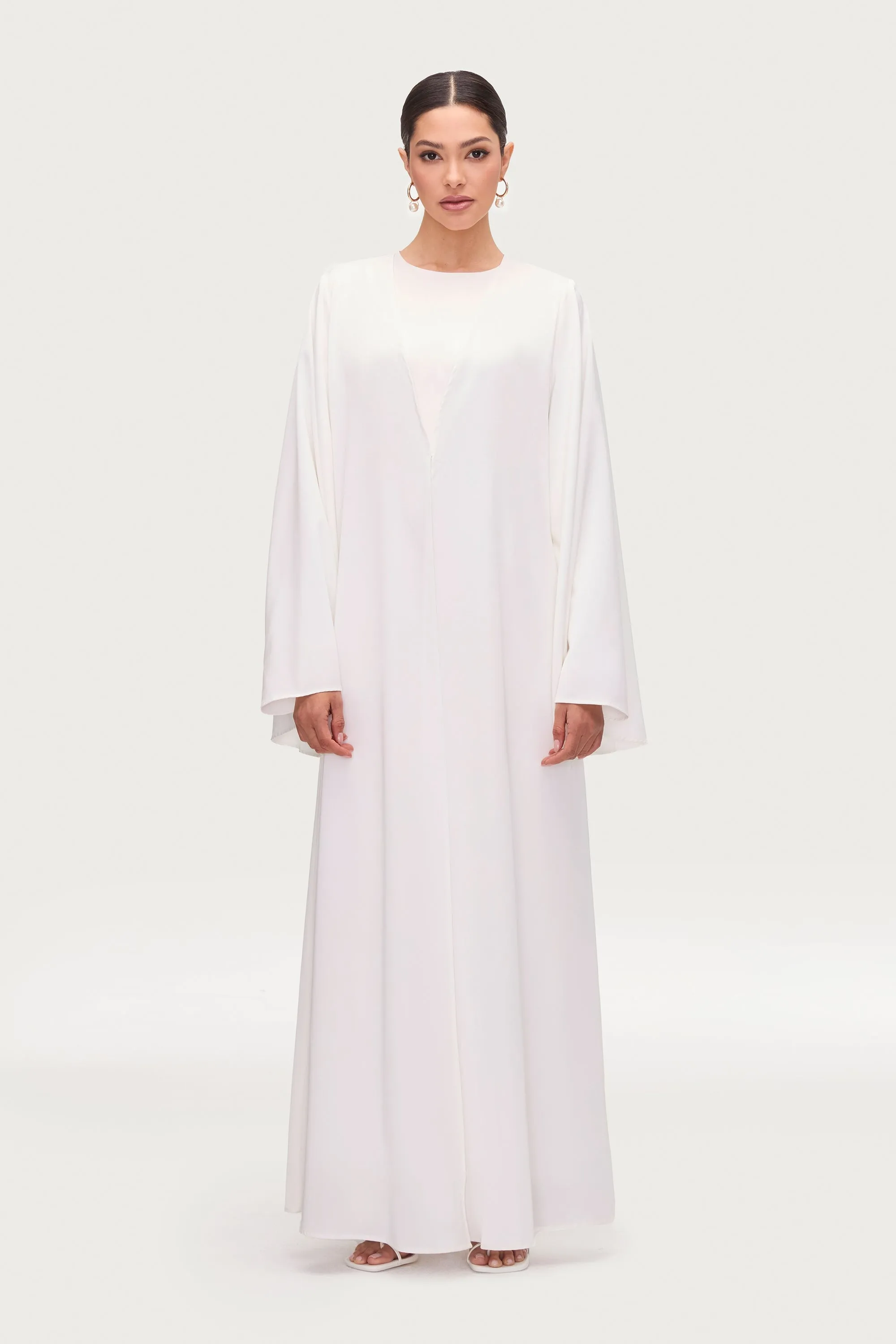 Arwa Flare Sleeve Open Abaya - White