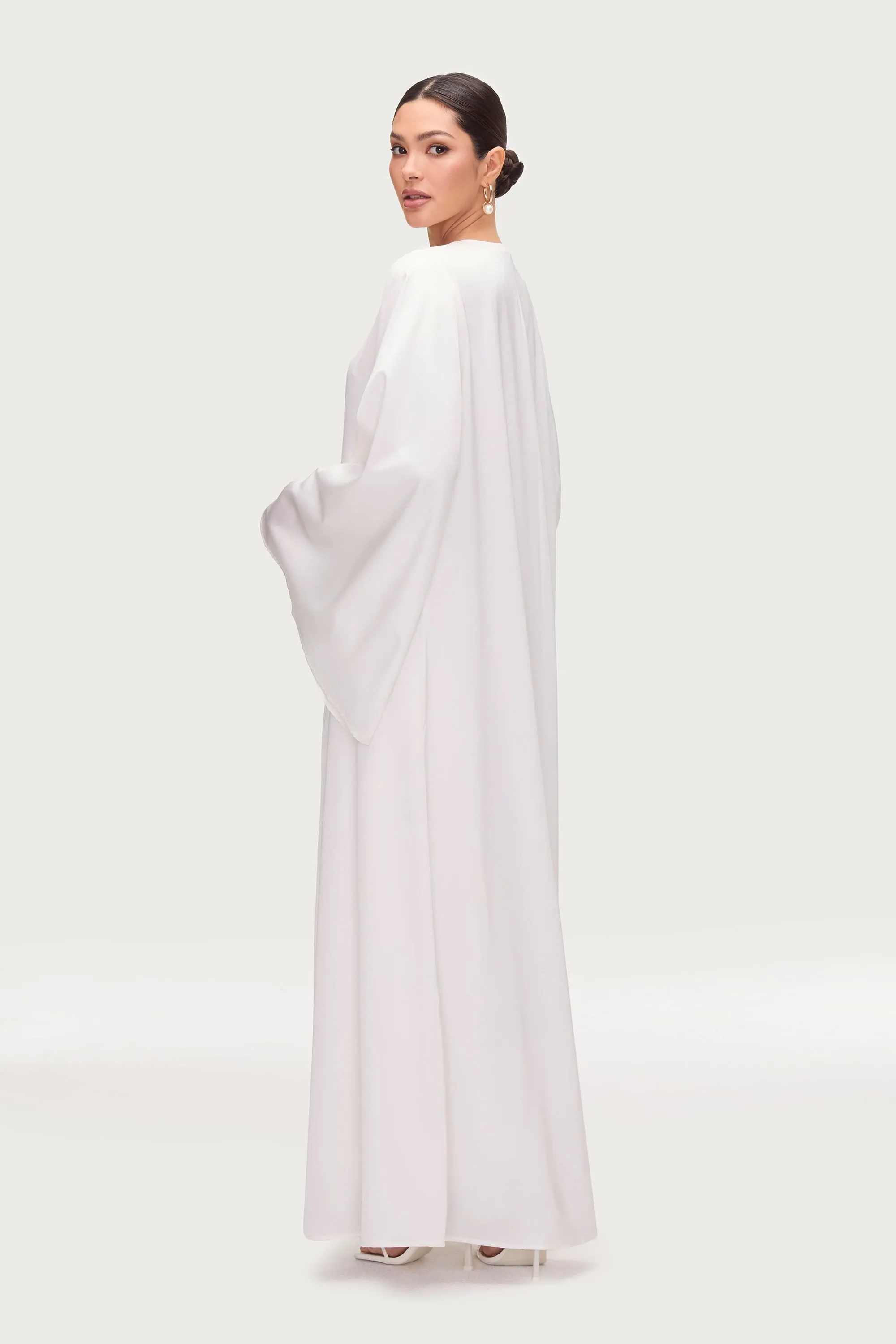 Arwa Flare Sleeve Open Abaya - White