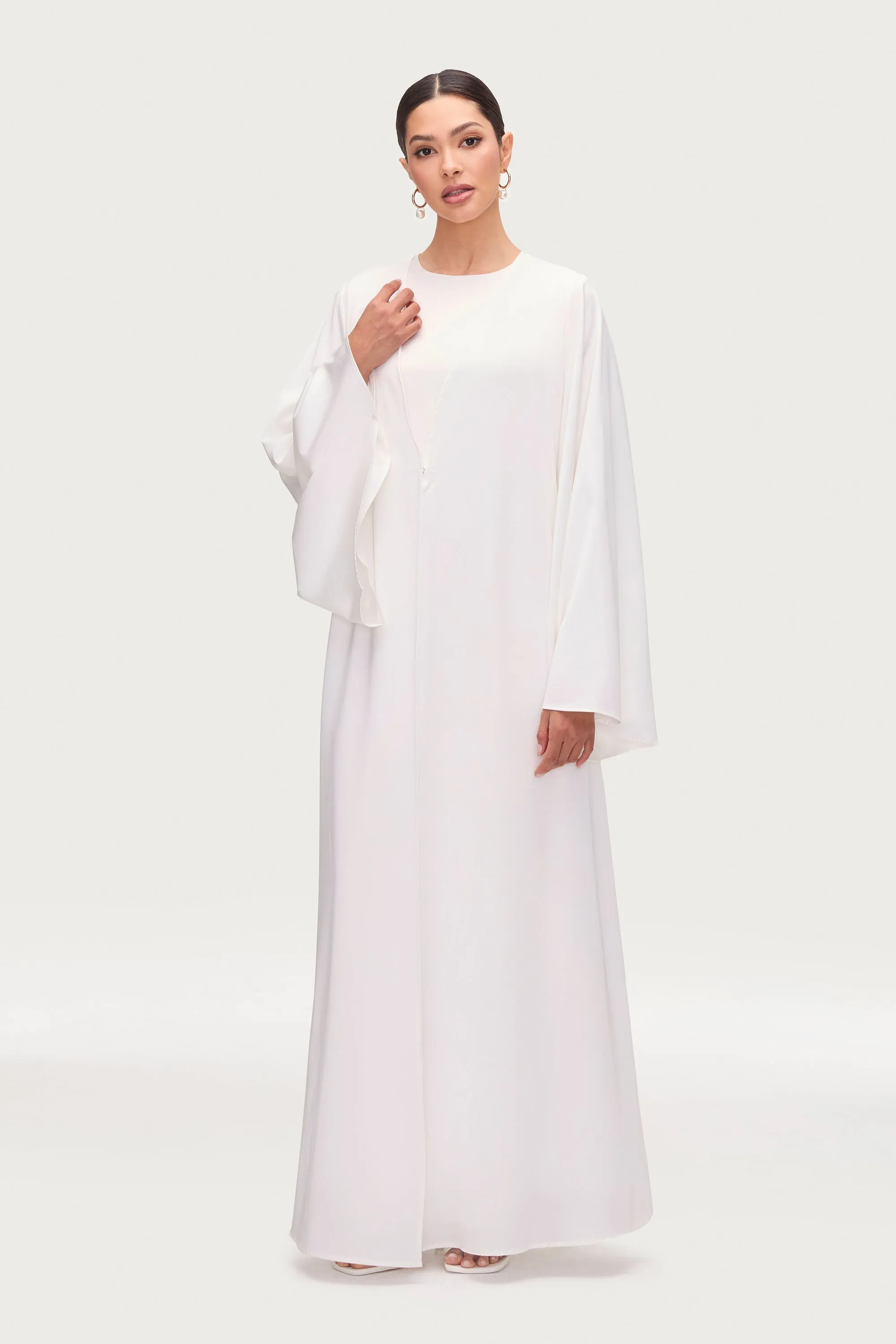 Arwa Flare Sleeve Open Abaya - White
