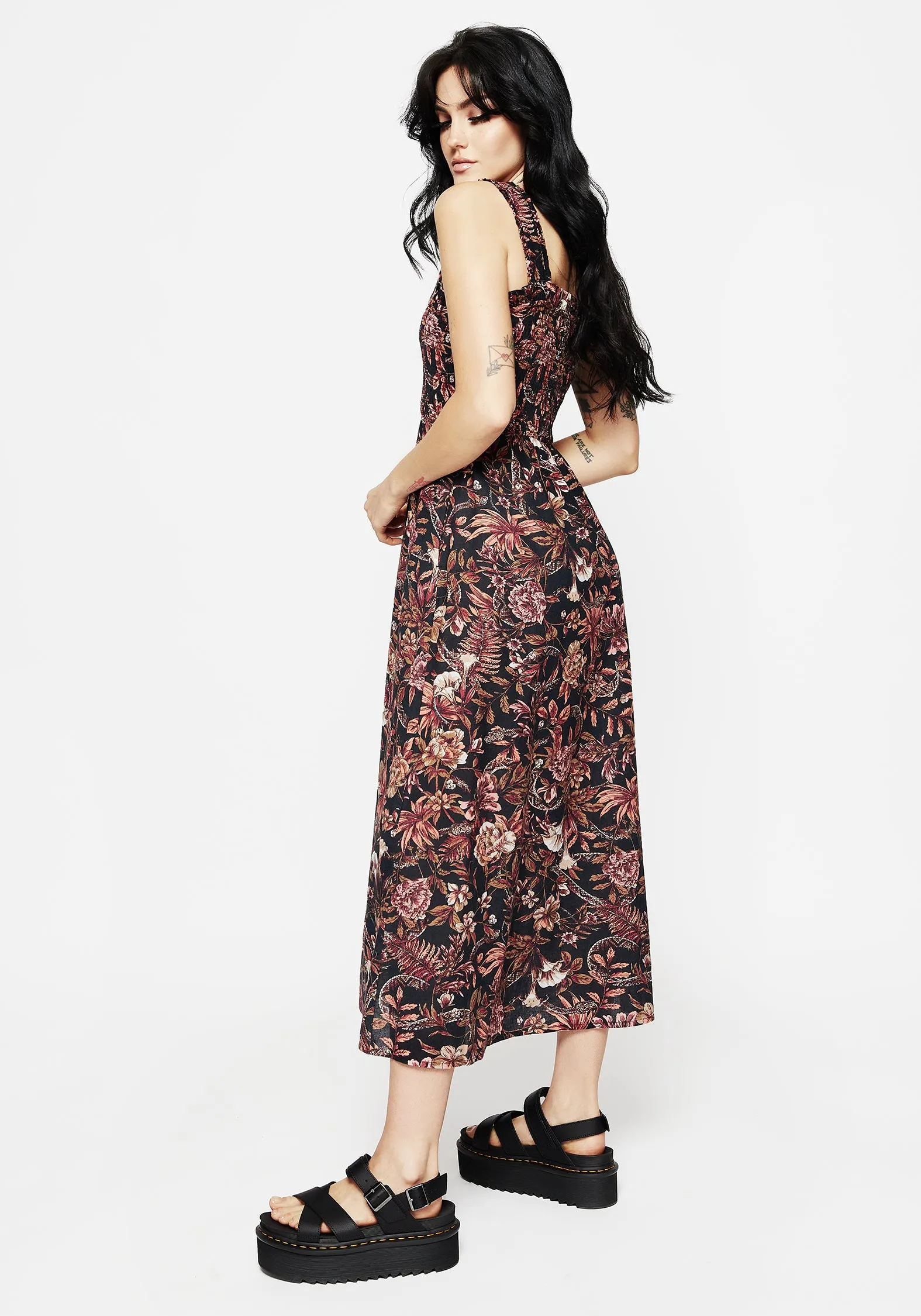 Bashe Cotton Floral Snake Print Midaxi Dress