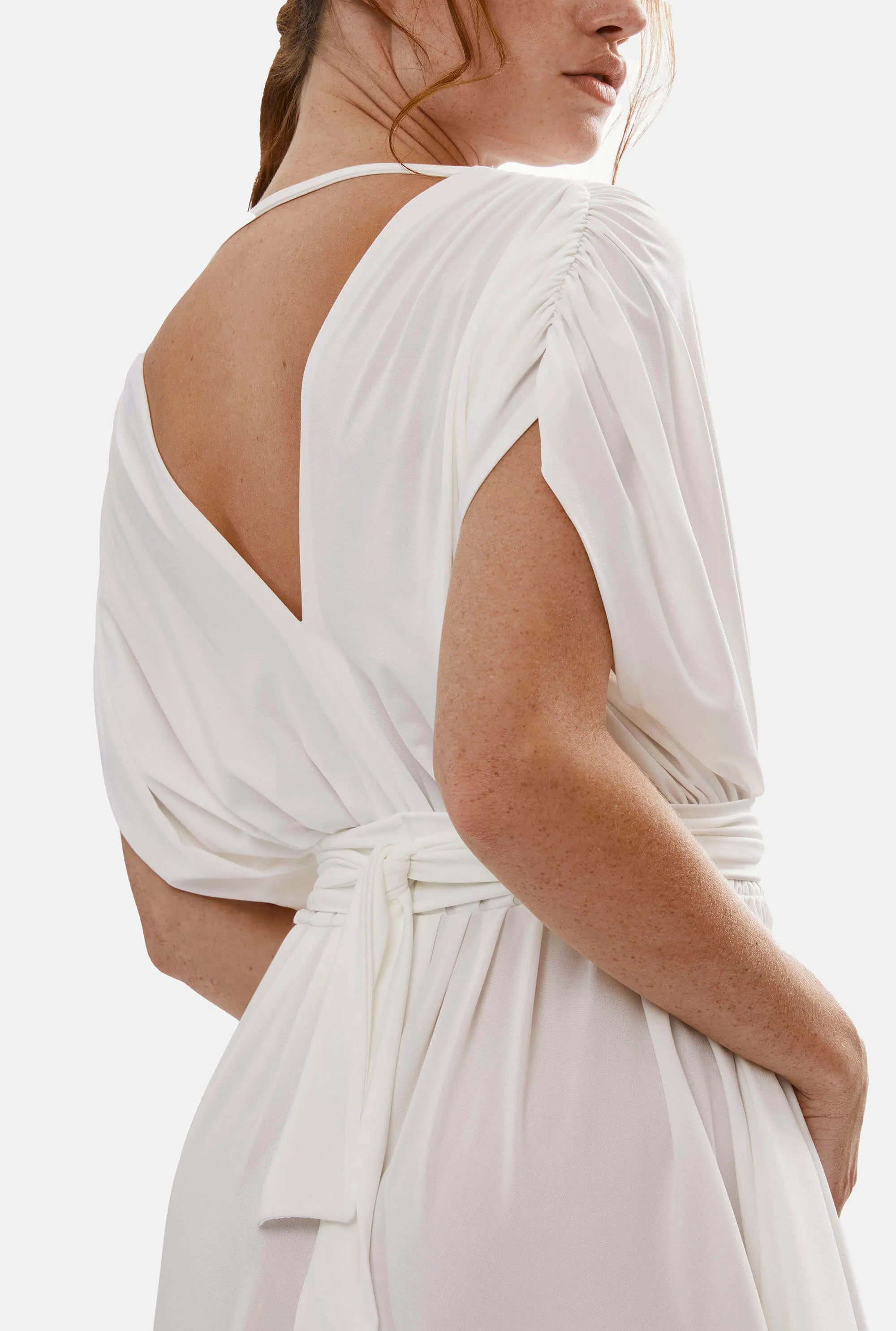 Batwing Pleated Maxi Dress Cream