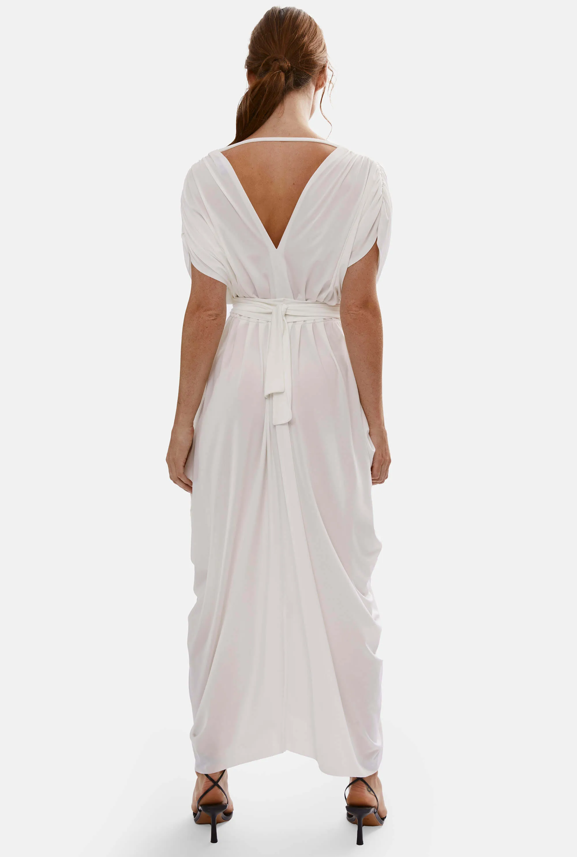 Batwing Pleated Maxi Dress Cream