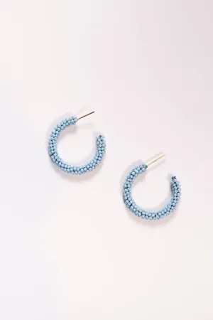Beaded Hoops in Powder Blue