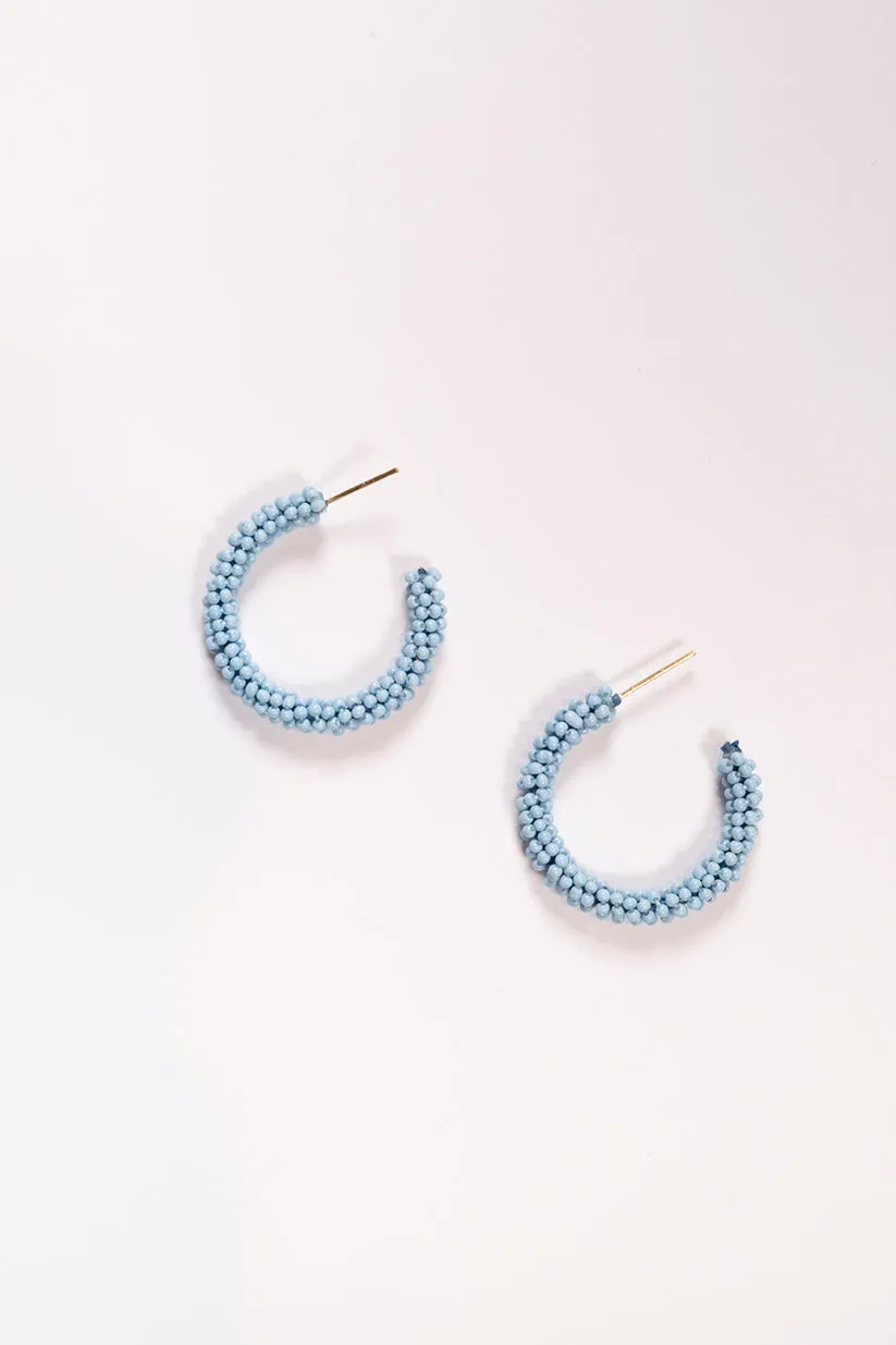 Beaded Hoops in Powder Blue
