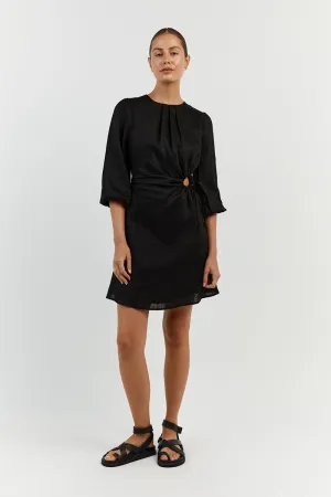 BEAU BLACK LINEN SLEEVED MINI DRESS