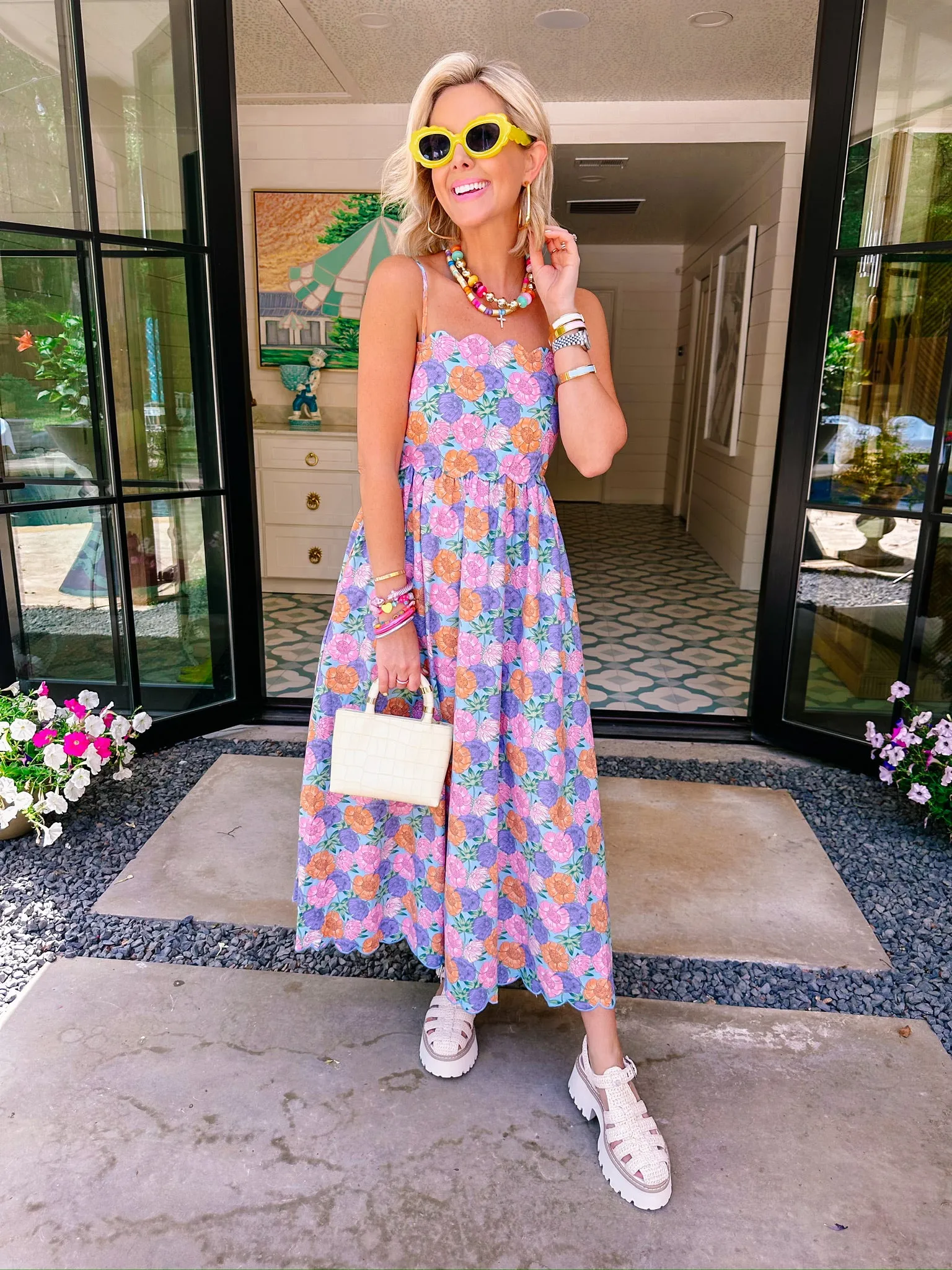 BECCA BLOOM SCALLOP TRIM MIDI DRESS