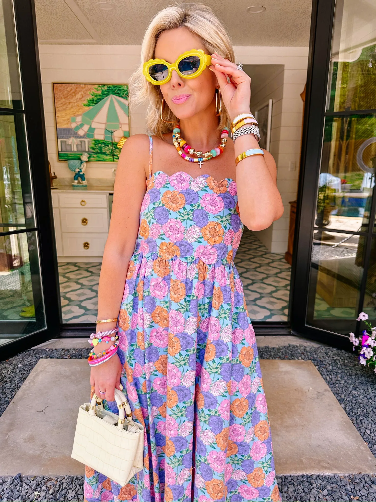 BECCA BLOOM SCALLOP TRIM MIDI DRESS