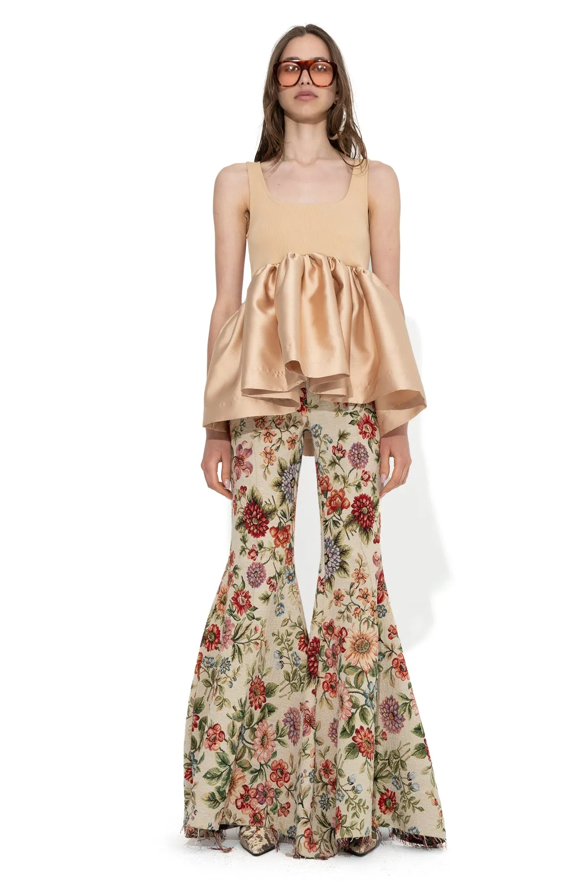 BEIGE SLEEVELESS PUFF HEM TOP