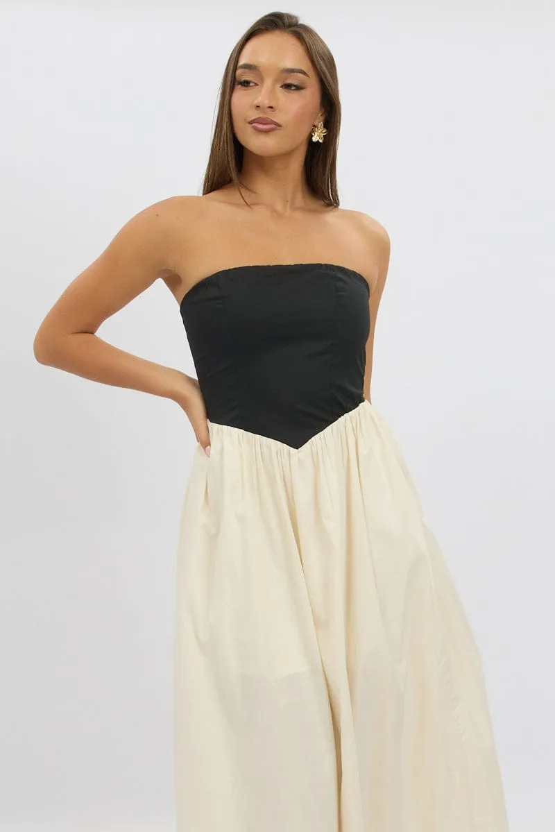 Beige Strapless Maxi Dress Colour Block
