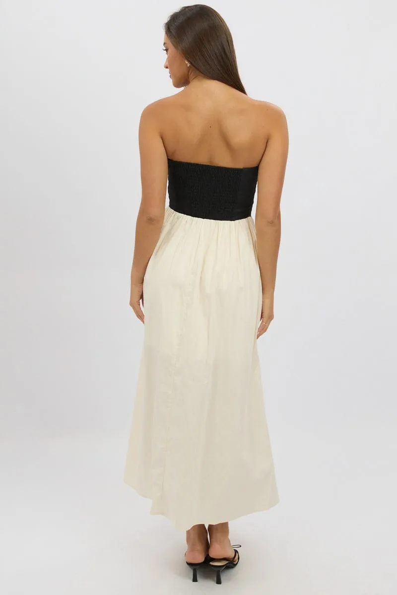 Beige Strapless Maxi Dress Colour Block