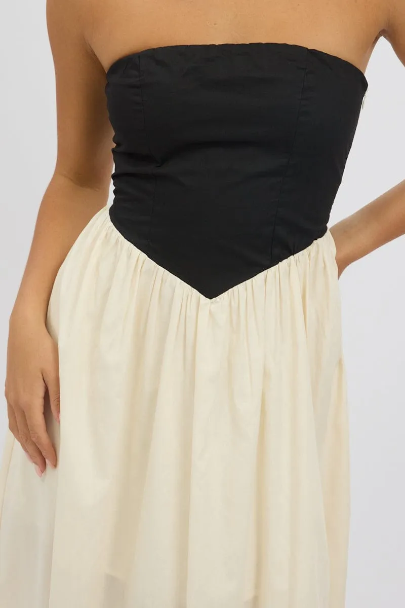 Beige Strapless Maxi Dress Colour Block