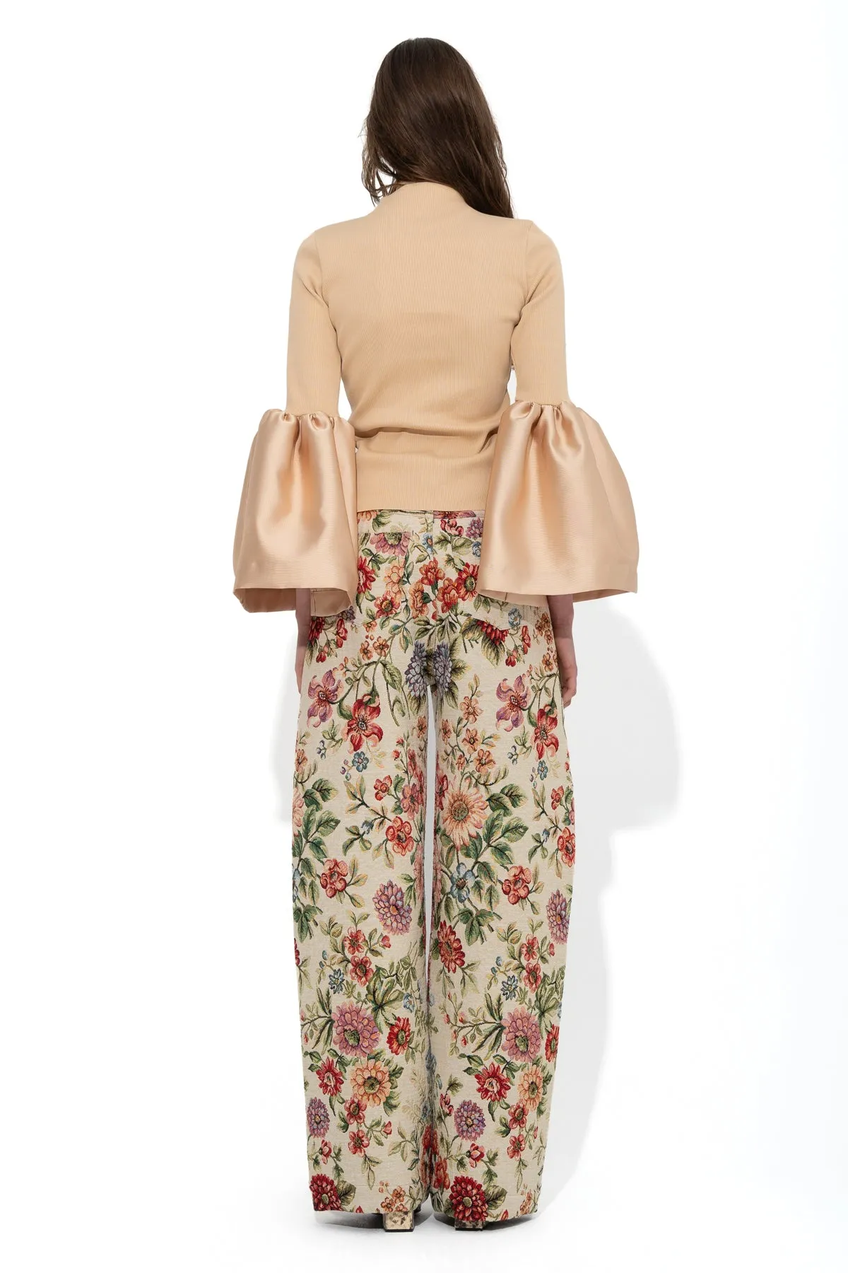 BEIGE TURTLENECK PUFF SLEEVE TOP