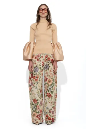 BEIGE TURTLENECK PUFF SLEEVE TOP