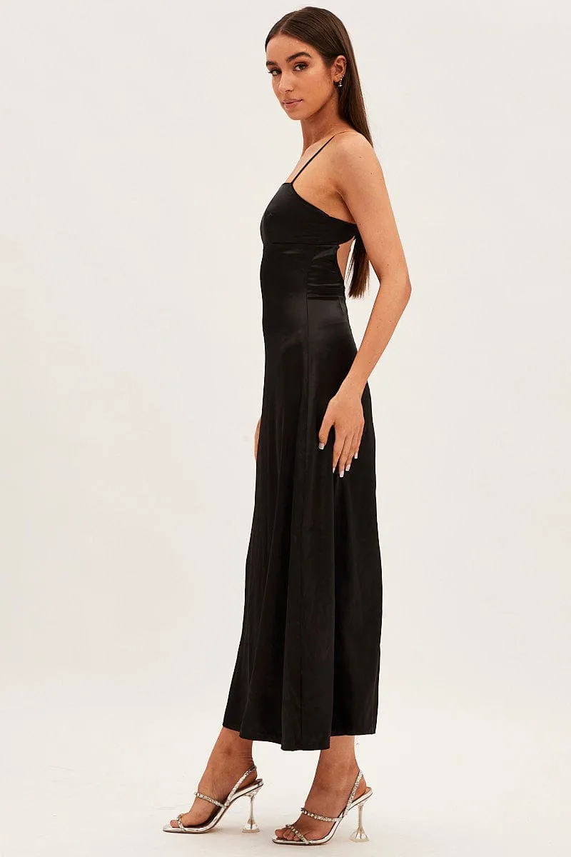 Black Satin Straight Maxi Dress